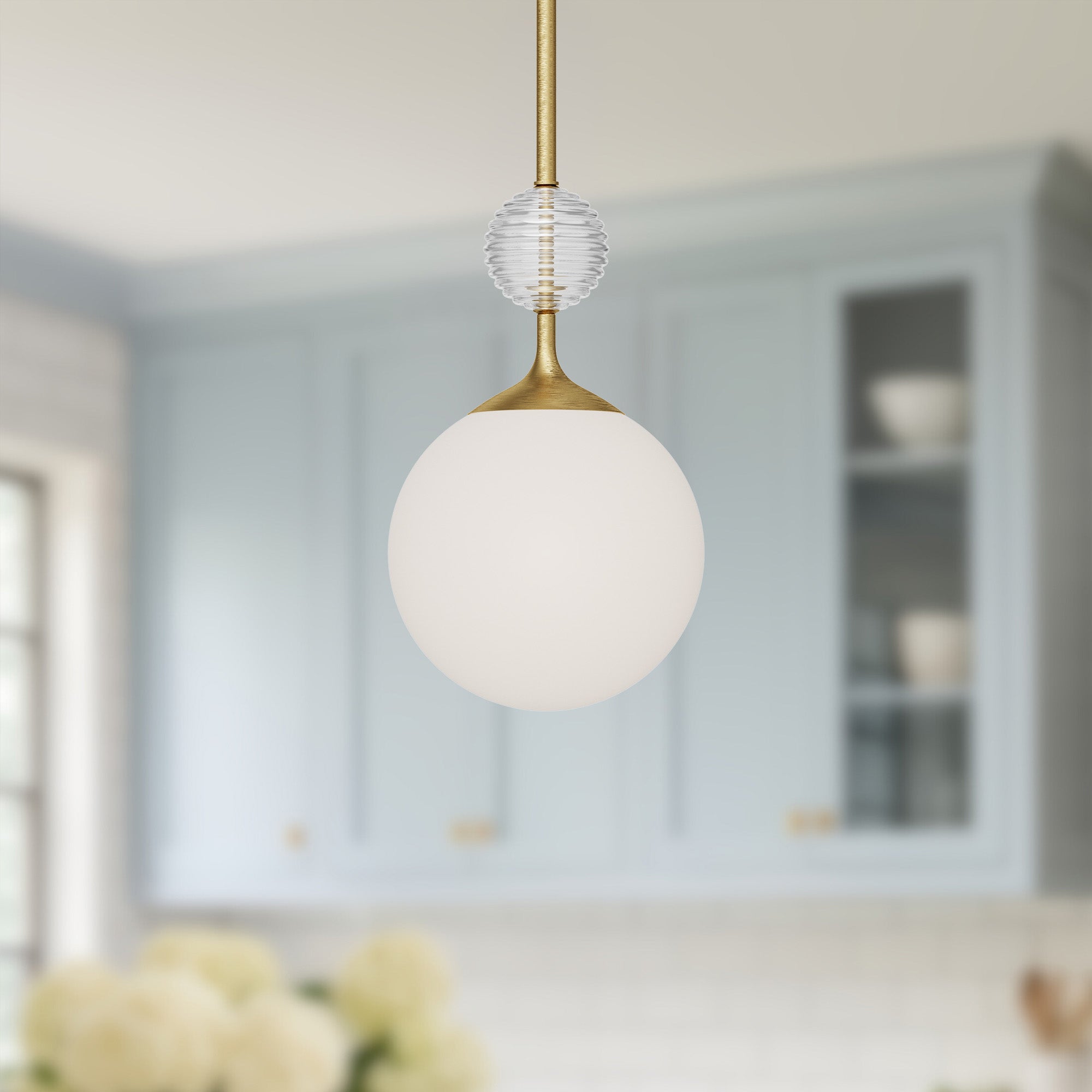 Celia 8-in Brushed Gold/Opal Glass 1 Light Pendant
