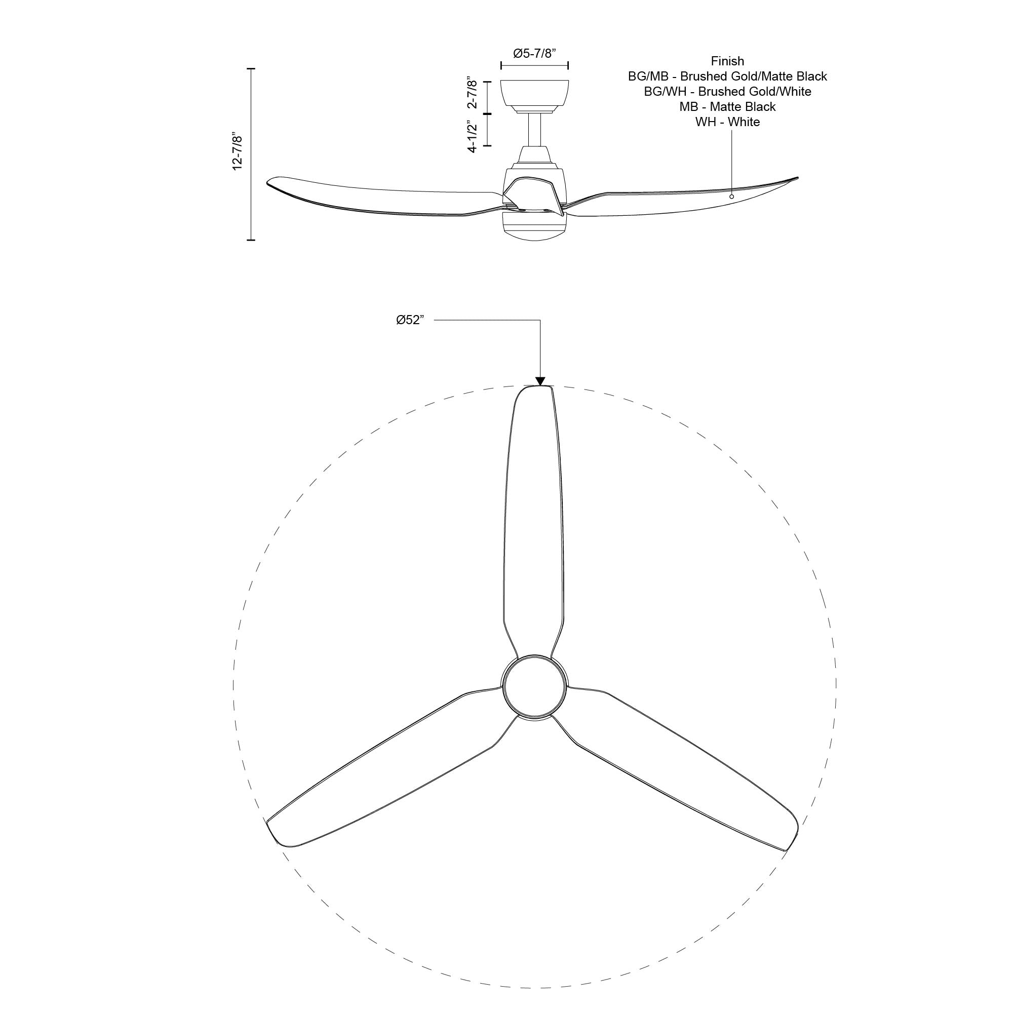 Hugo 52-in Brushed Gold/Matte White FAN Ceiling Fan