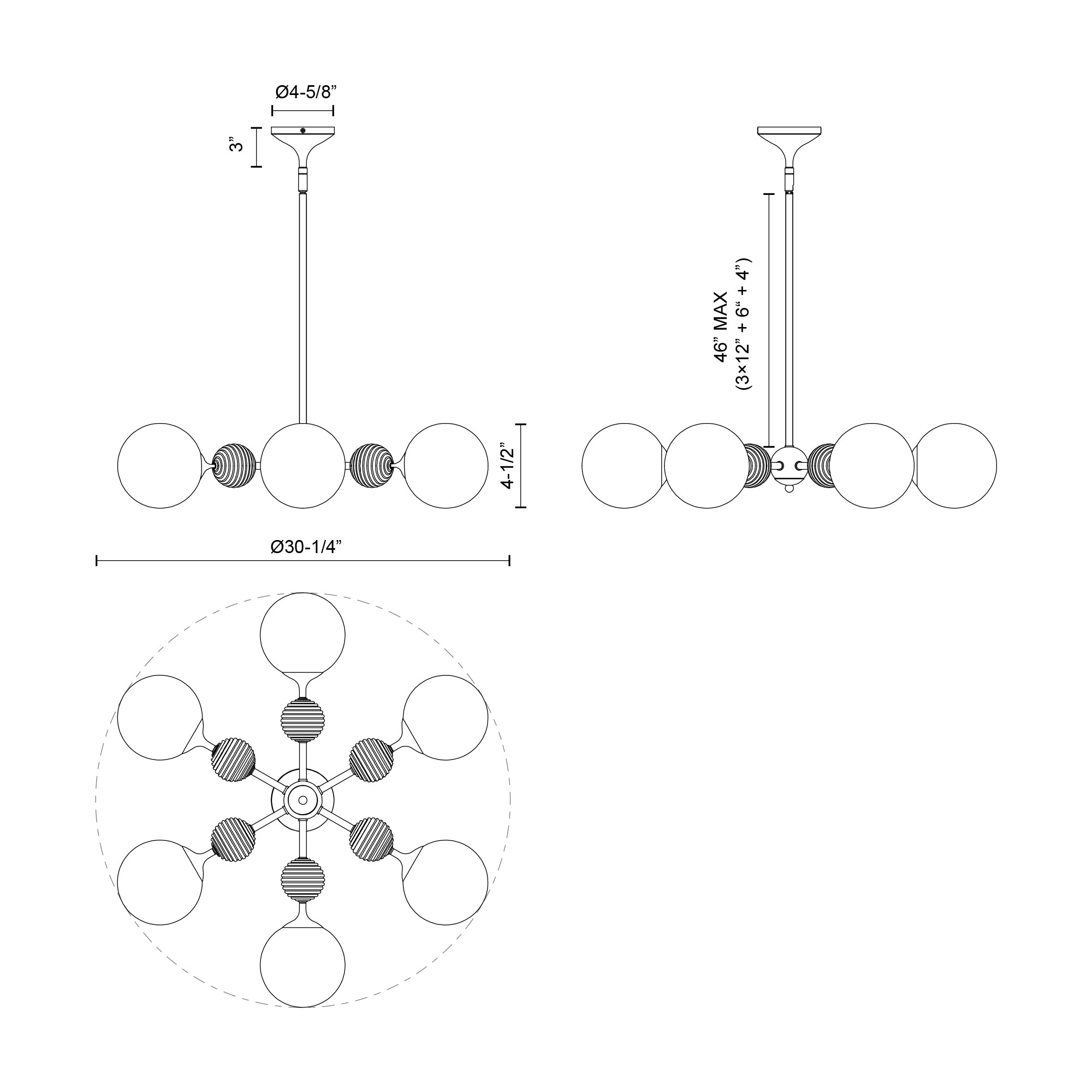 Celia 30-in Matte Black/Opal Glass 6 Lights Chandeliers