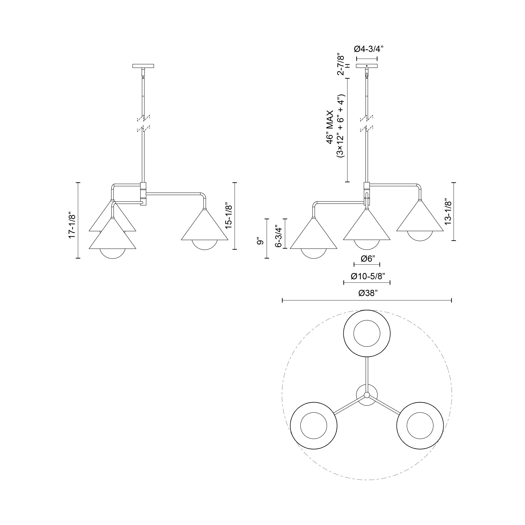 Remy 38-in Brushed Gold/Opal Glass 3 Lights Chandeliers