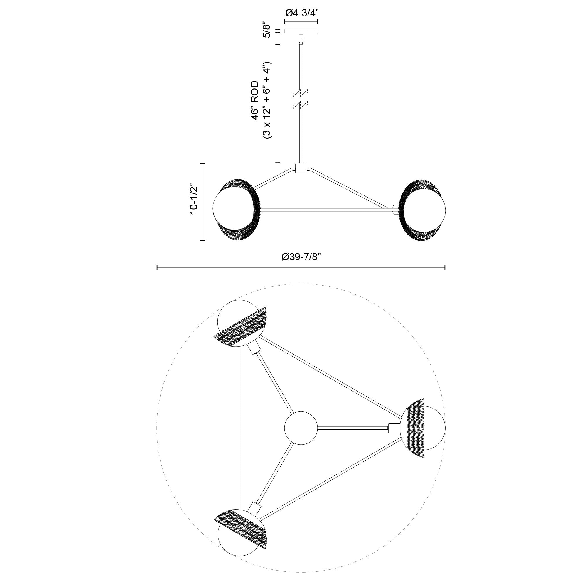 Perth 40-in Matte Black/Opal Glass 3 Lights Chandelier