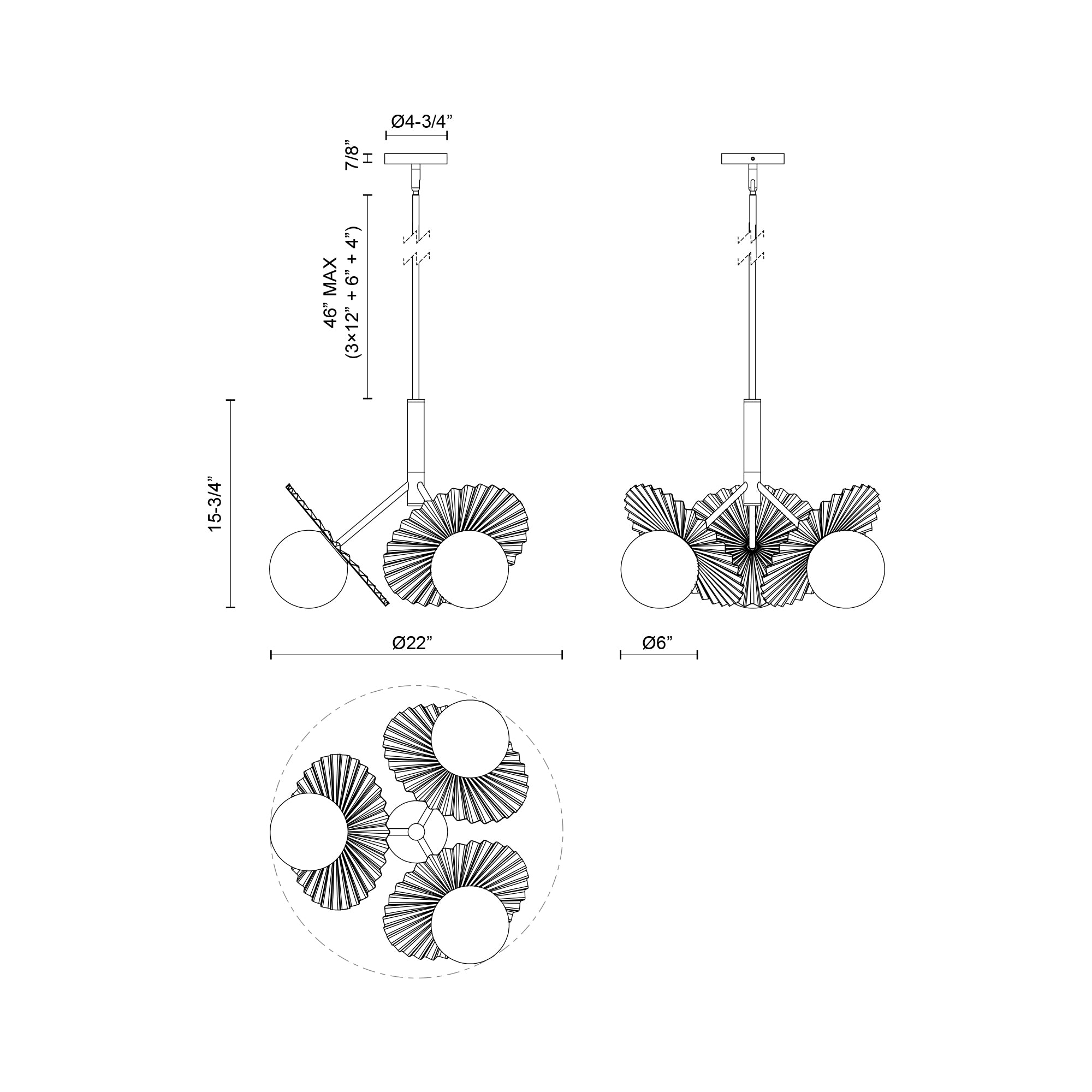 Plume 21-in Matte Black/Opal Glass 3 Lights Chandeliers