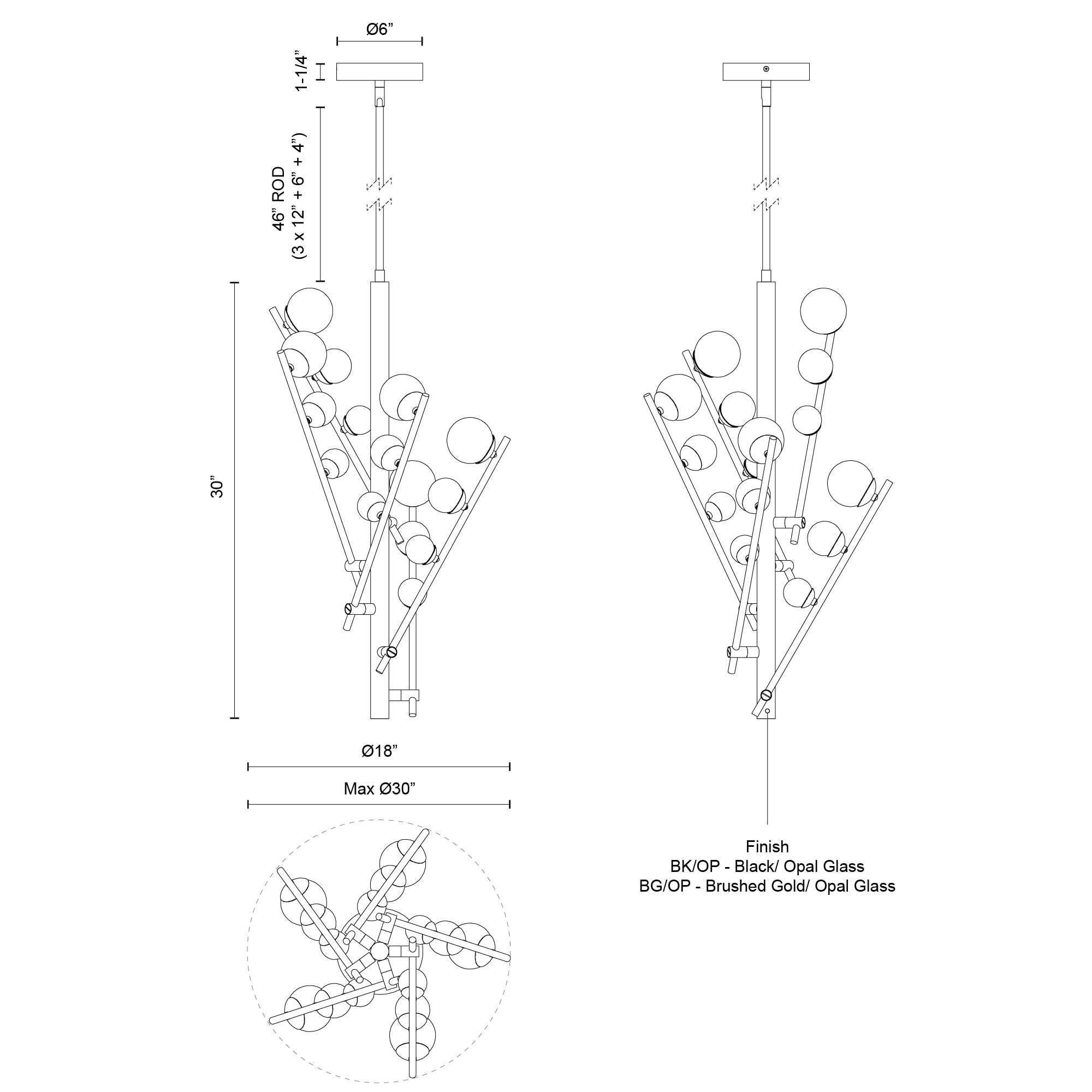 Juniper 5 Head Brushed Gold/Opal Glass LED Chandelier