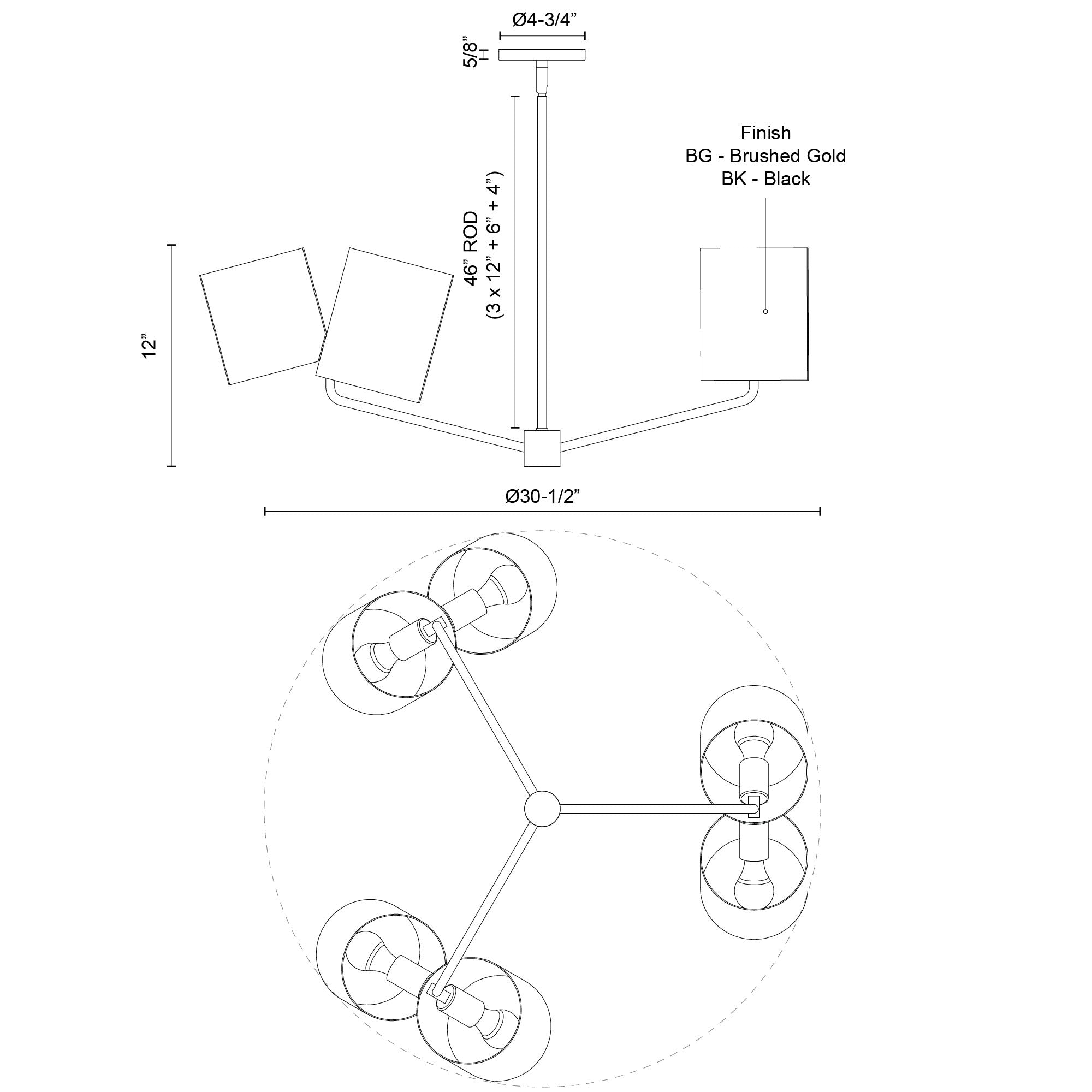 Keiko 30-in Black 6 Lights Chandelier