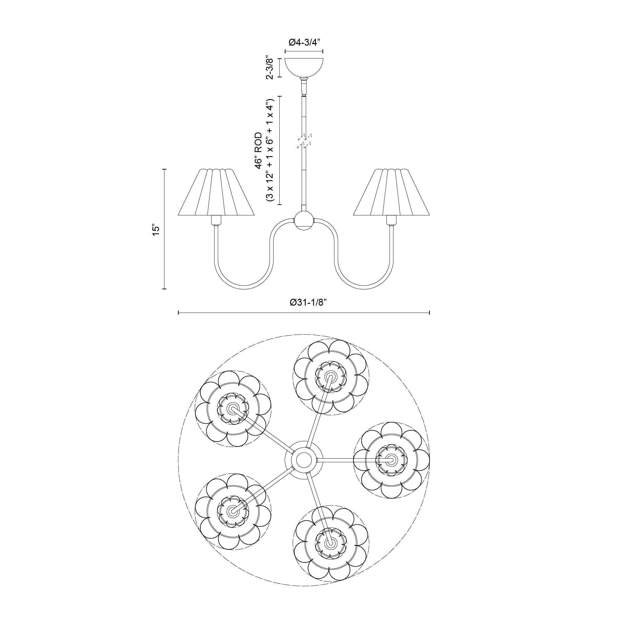 Rosemary 31-in Brushed Gold/Folded White Socket Chandelier