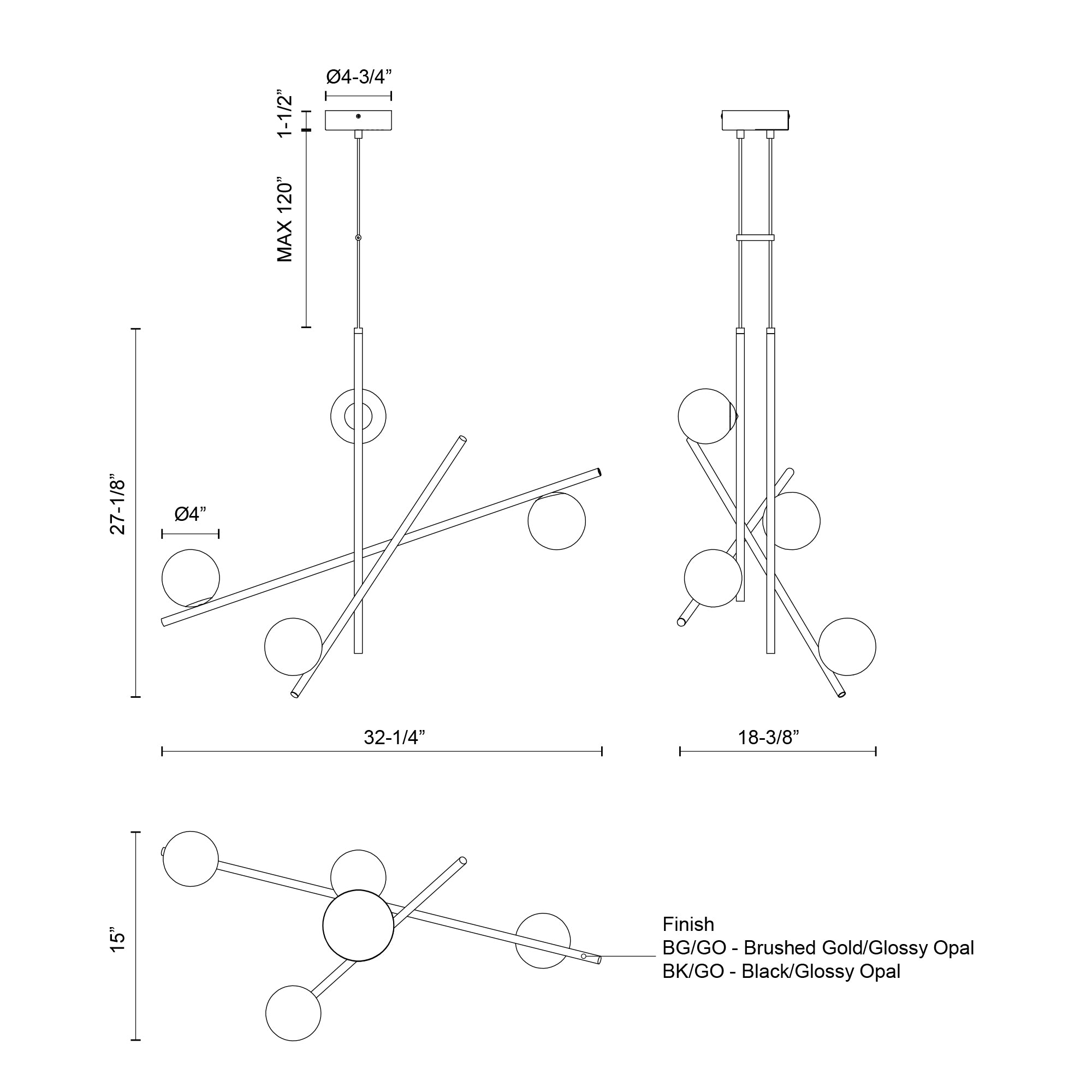 Amara 32-in Black/Glossy Opal Glass LED Chandeliers