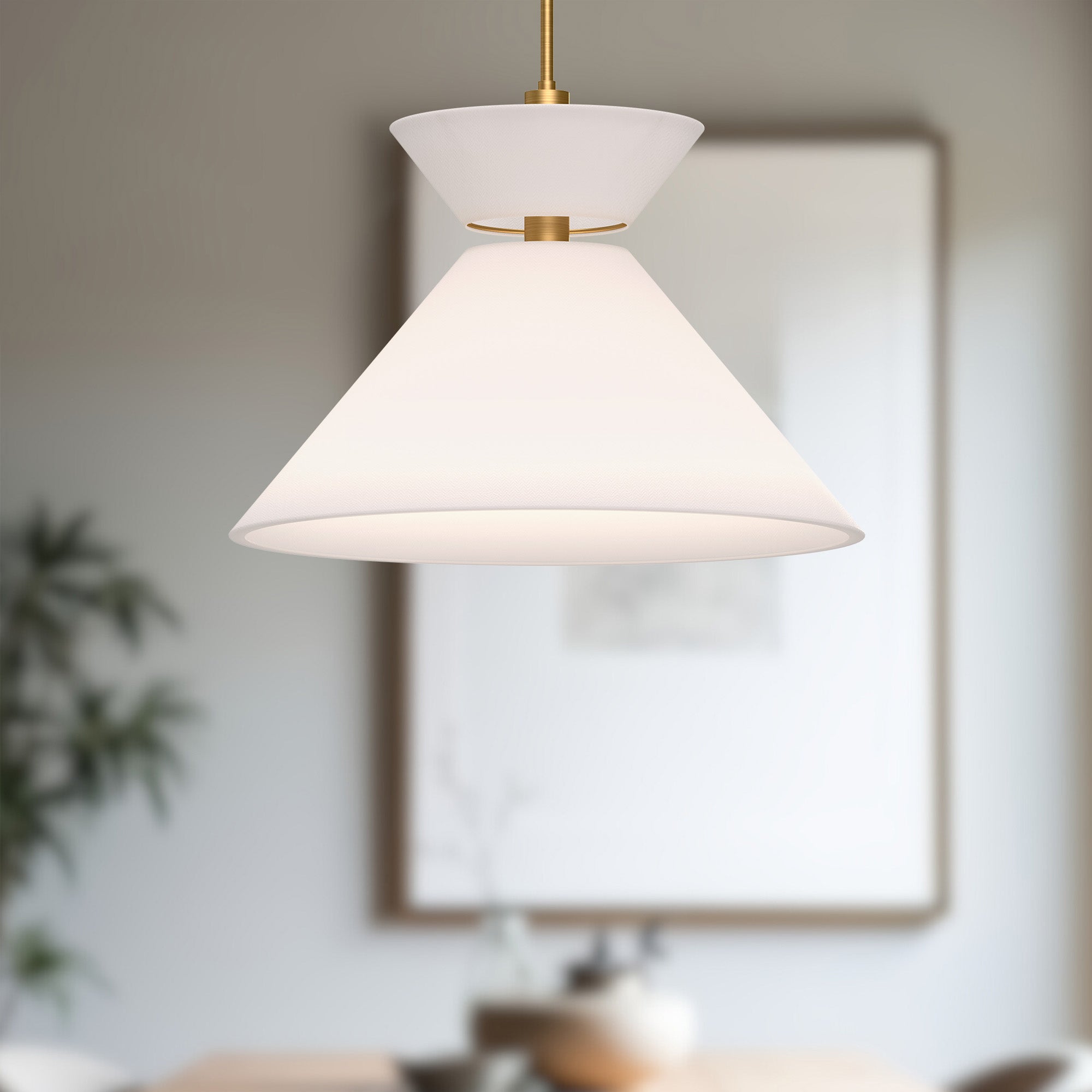 Chapelle 22-in Aged Gold/White Linen 1 Light Pendant