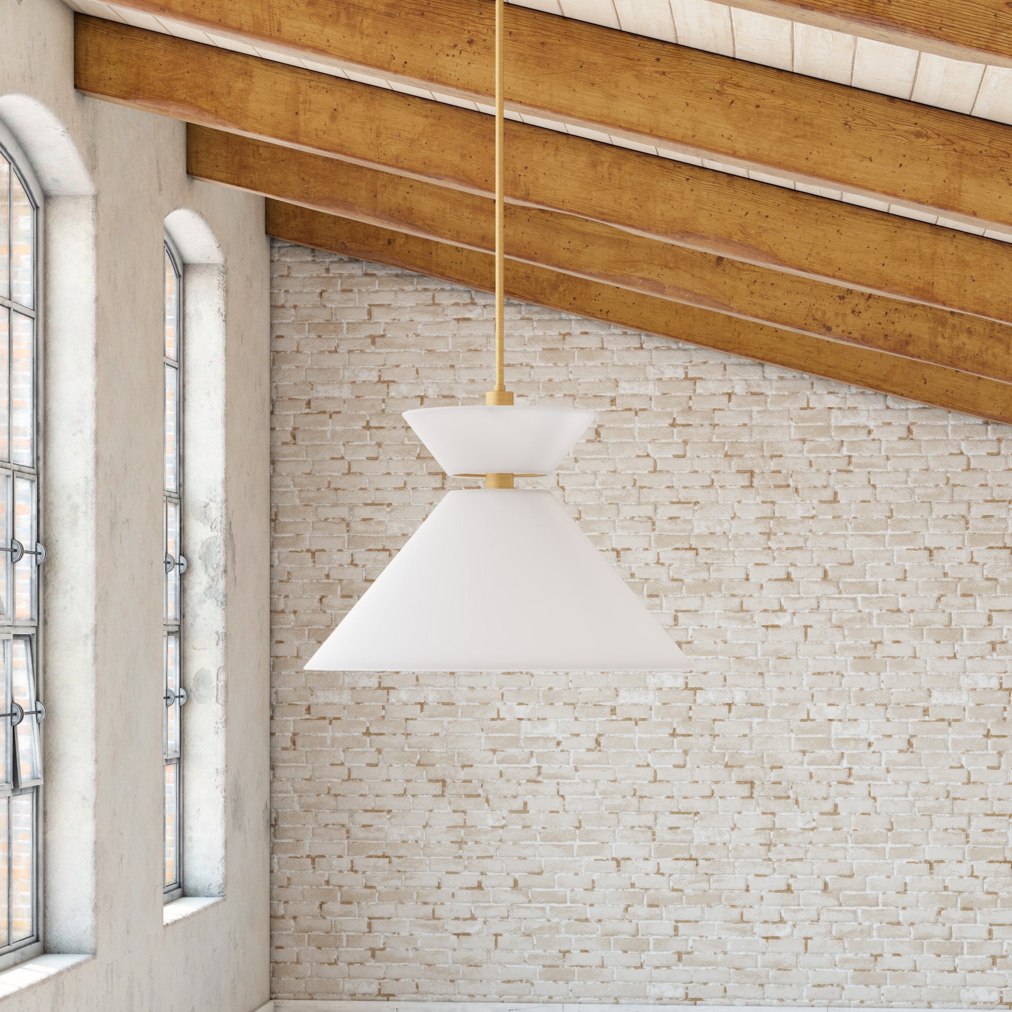 Chapelle 22-in Aged Gold/White Linen 1 Light Pendant