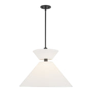 Chapelle 22-in Matte Black/White Linen 1 Light Pendant