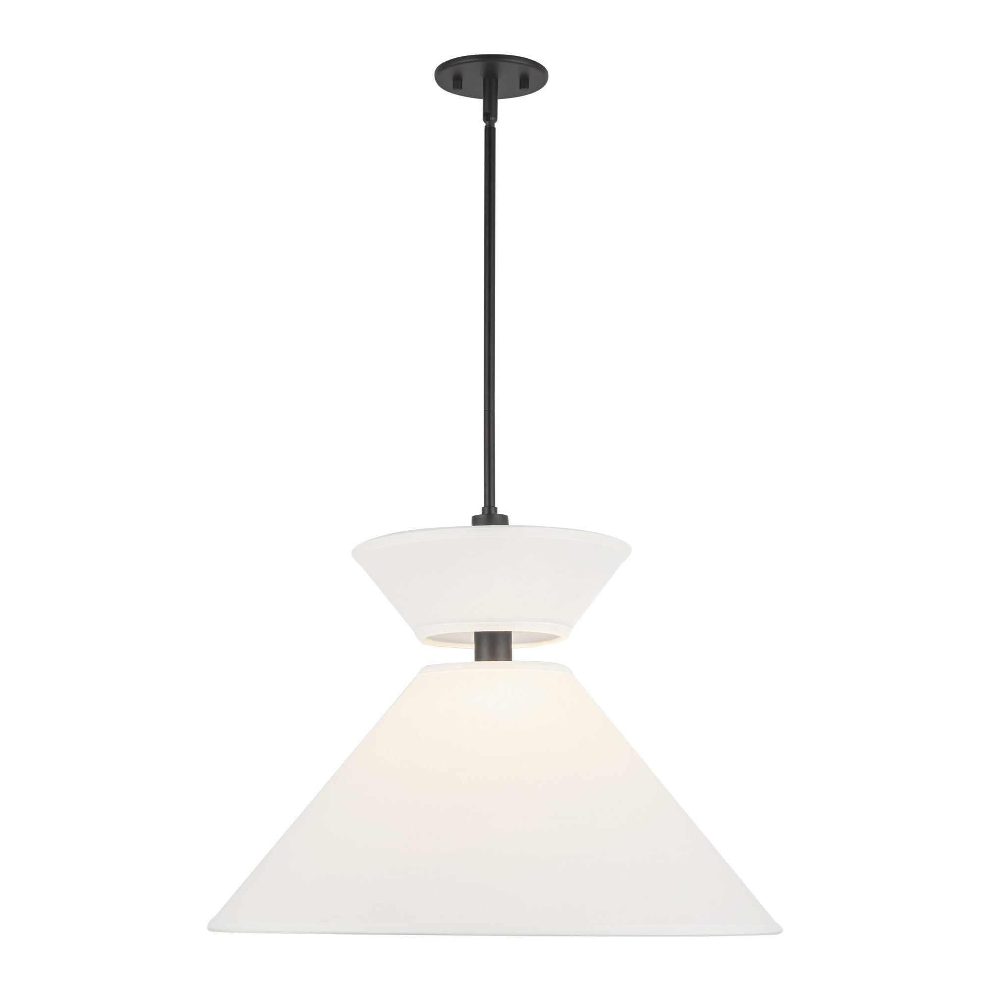 Chapelle 22-in Matte Black/White Linen 1 Light Pendant