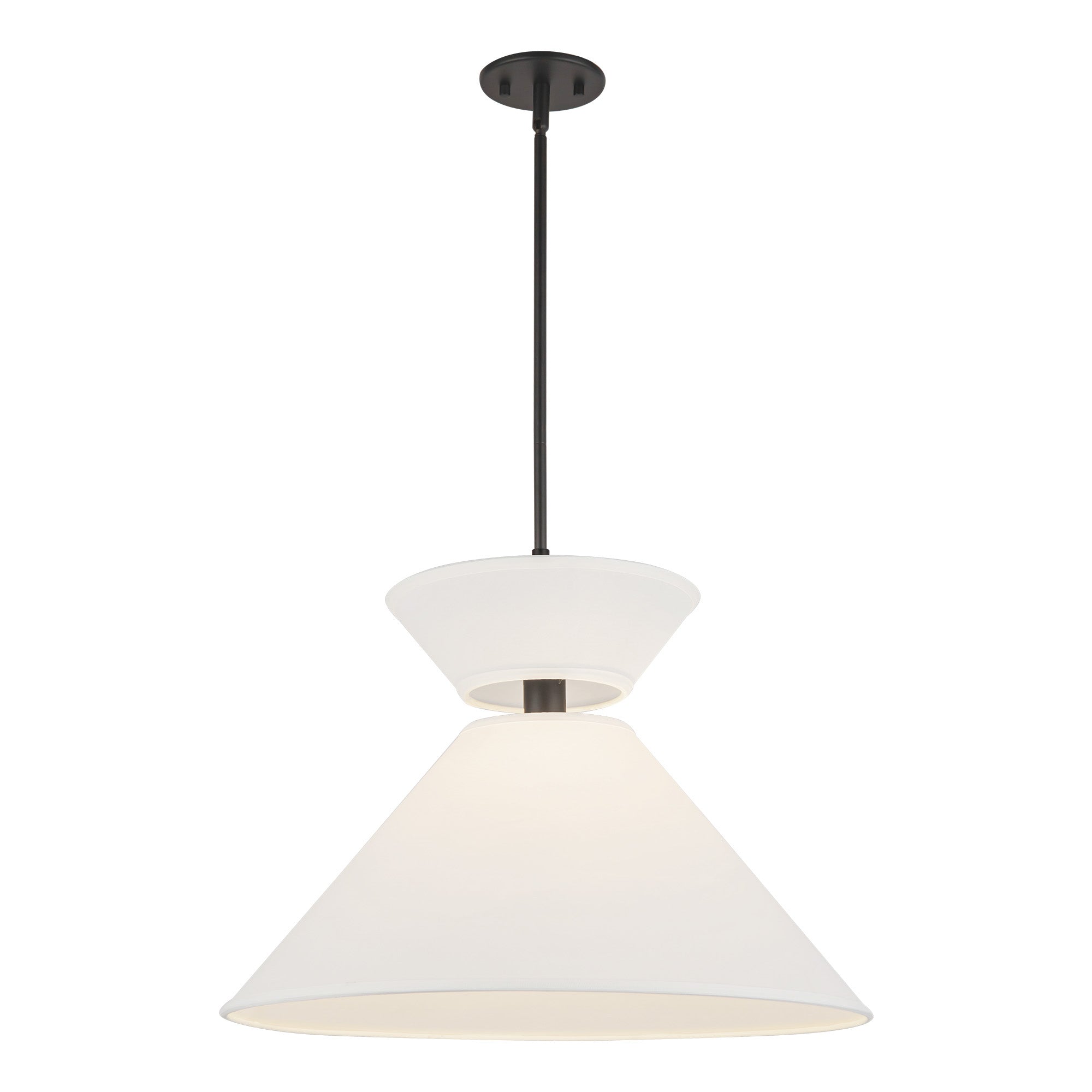 Chapelle 22-in Matte Black/White Linen 1 Light Pendant
