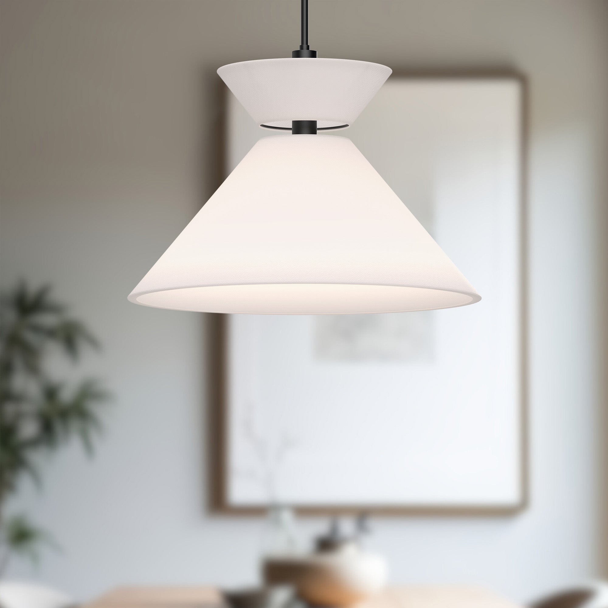 Chapelle 22-in Matte Black/White Linen 1 Light Pendant