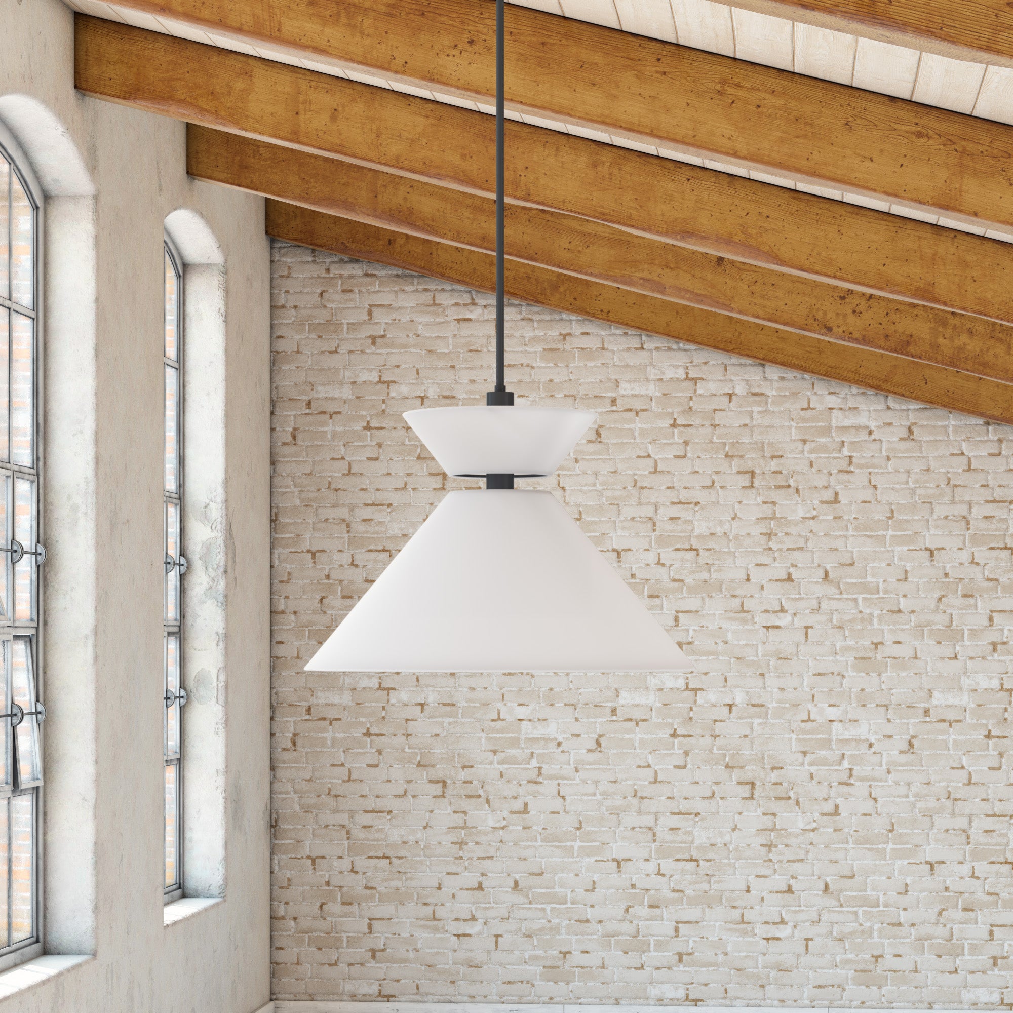 Chapelle 22-in Matte Black/White Linen 1 Light Pendant