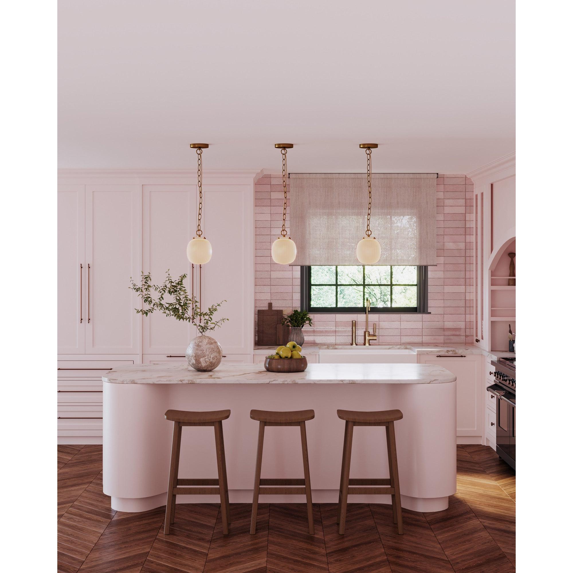 Cherise 12-in Brushed Gold/Glossy Ribbed Opal Glass Socket Pendant