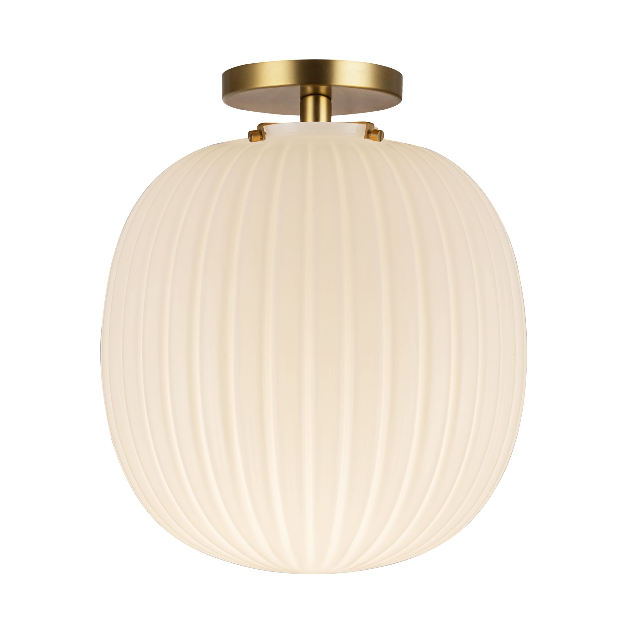 Cherise 12-in Brushed Gold/Glossy Ribbed Opal Glass Socket Semi-Flush Mount