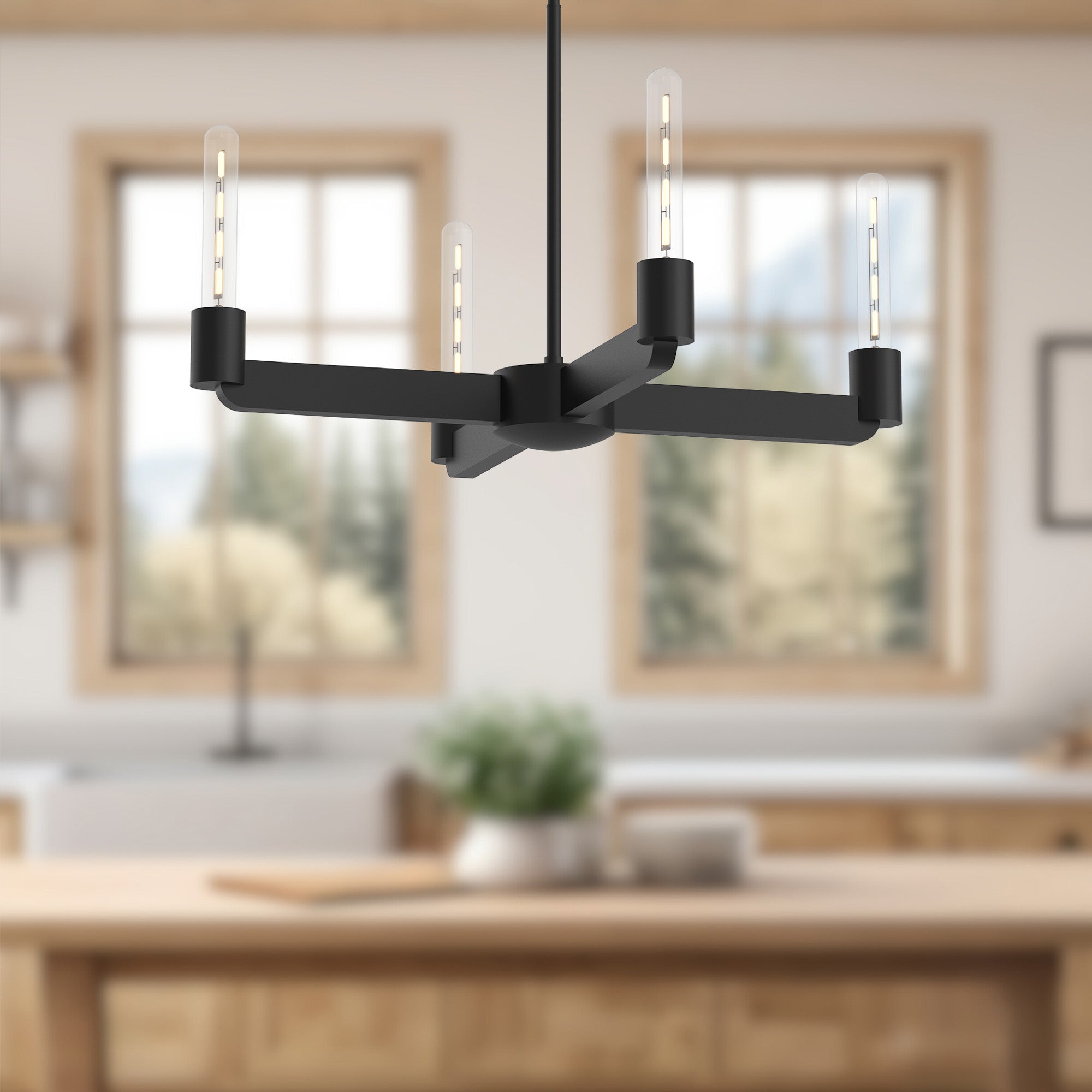 Claire 25-in Matte Black 4 Lights Chandeliers