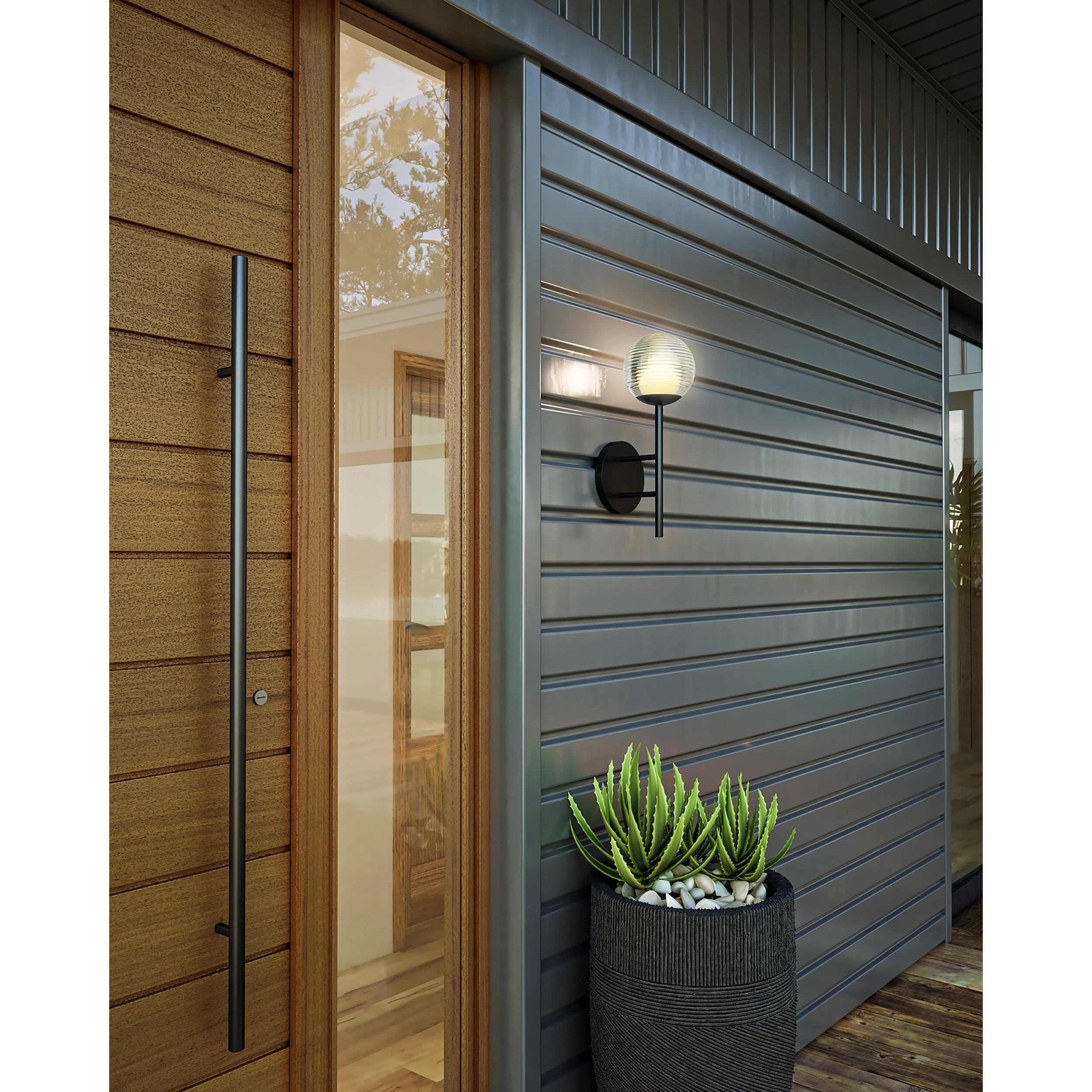 Claremont 13-in Black/Clear Ribbed Glass LED Exterior Wall