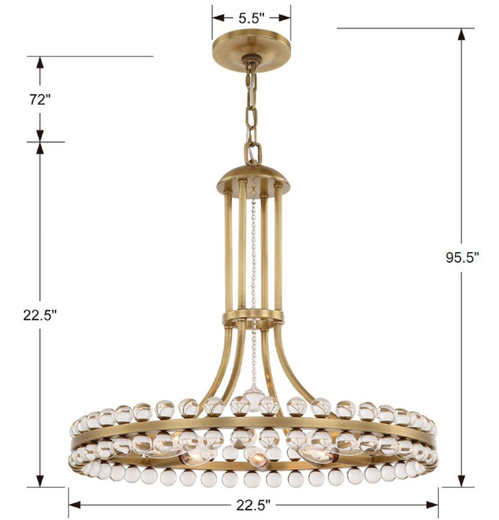 Crystorama Clover CLO-8898-AG – 22.5 Inch – 8 Light – Chandelier – Aged Brass – Dry Rated
