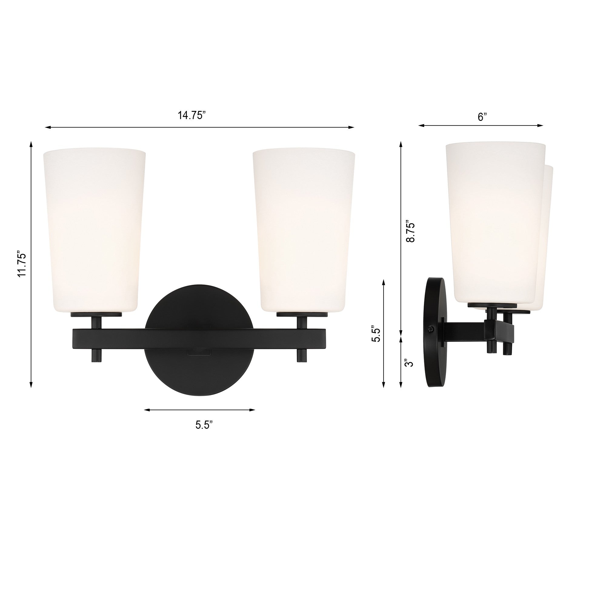 Crystorama Colton COL-102-BK – 14.75 Inch – 2 Light – Sconce – Black – Damp Rated