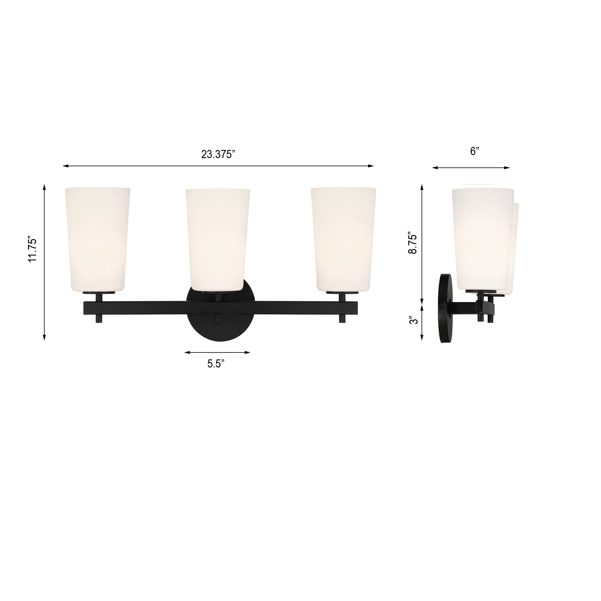 Crystorama Colton COL-103-BK – 23.25 Inch – 3 Light – Bath Vanity Light – Black – Damp Rated