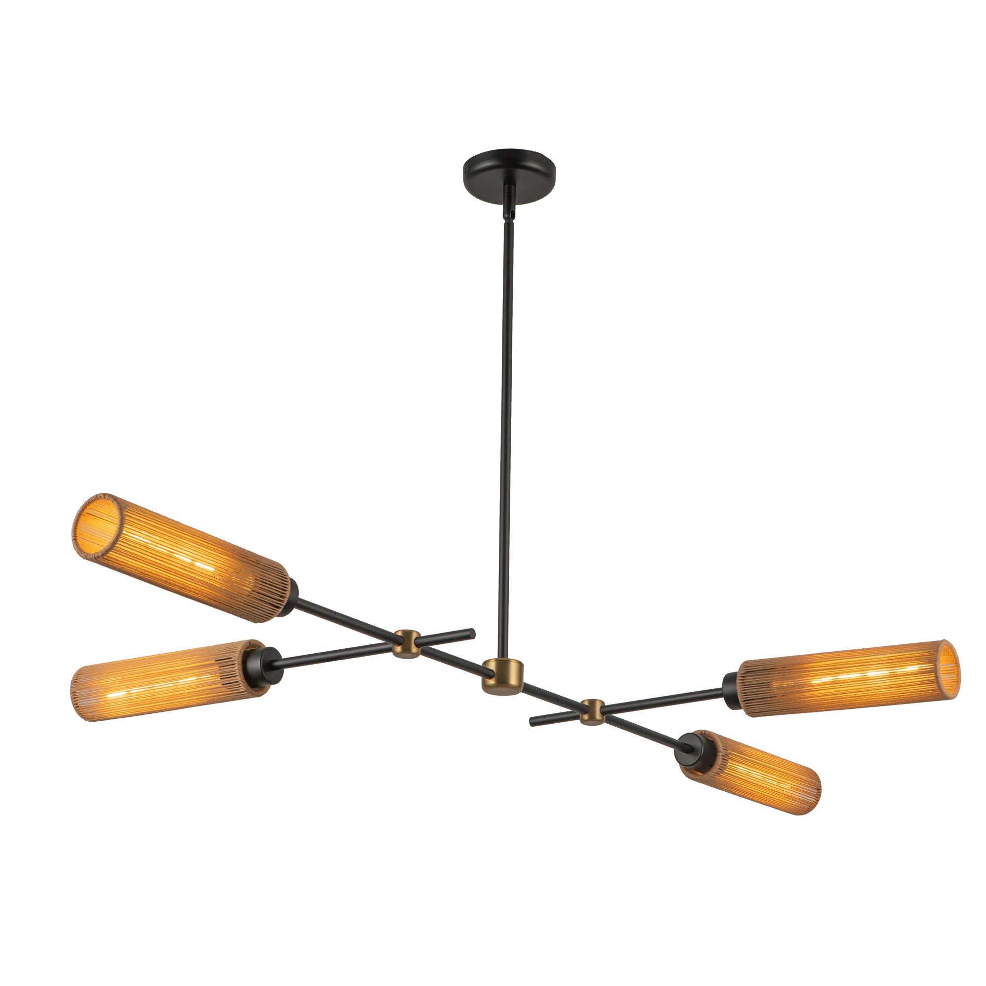 Colby 52-in Matte Black/Tan Jute Socket Linear Pendant