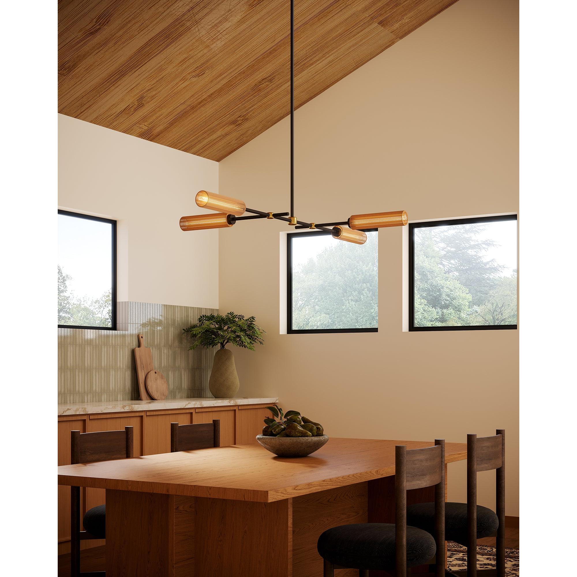 Colby 52-in Matte Black/Tan Jute Socket Linear Pendant