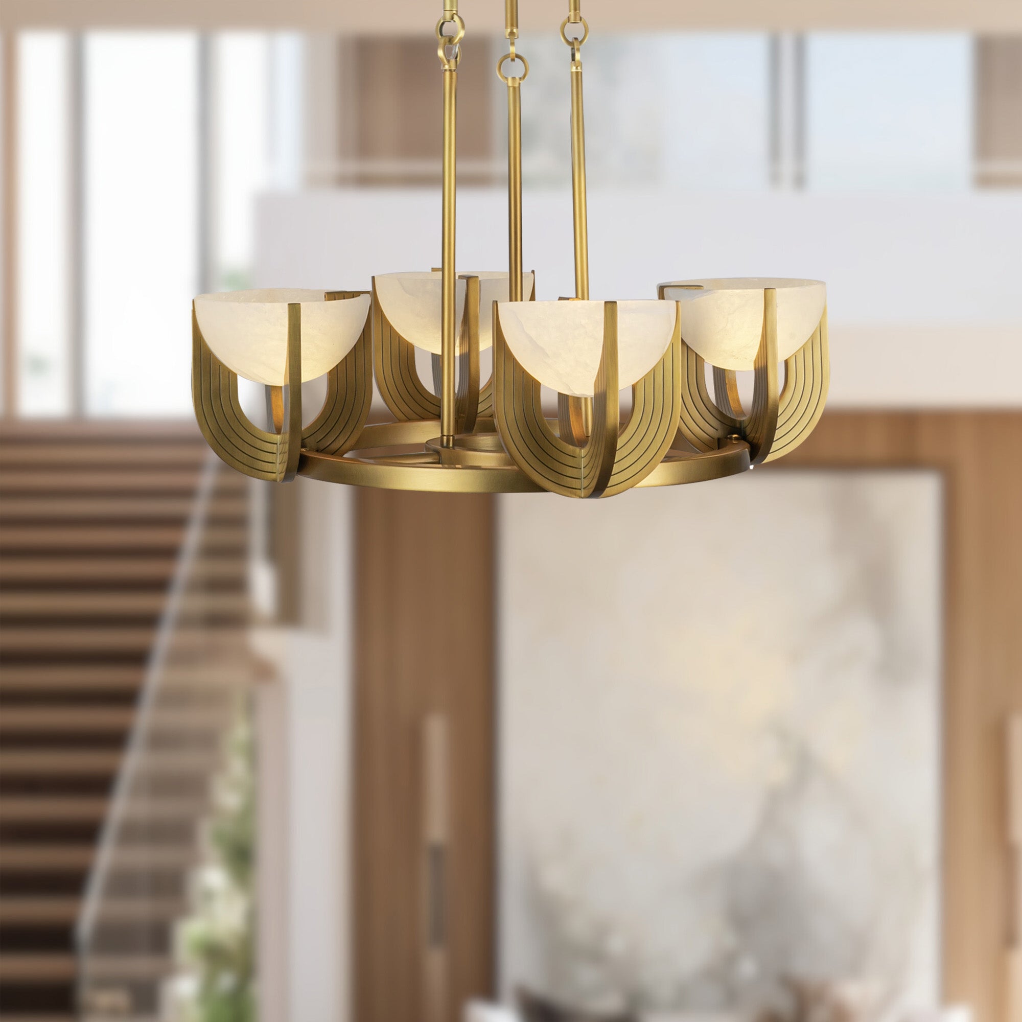 Colette 22-in Vintage Brass/Alabaster LED Chandelier