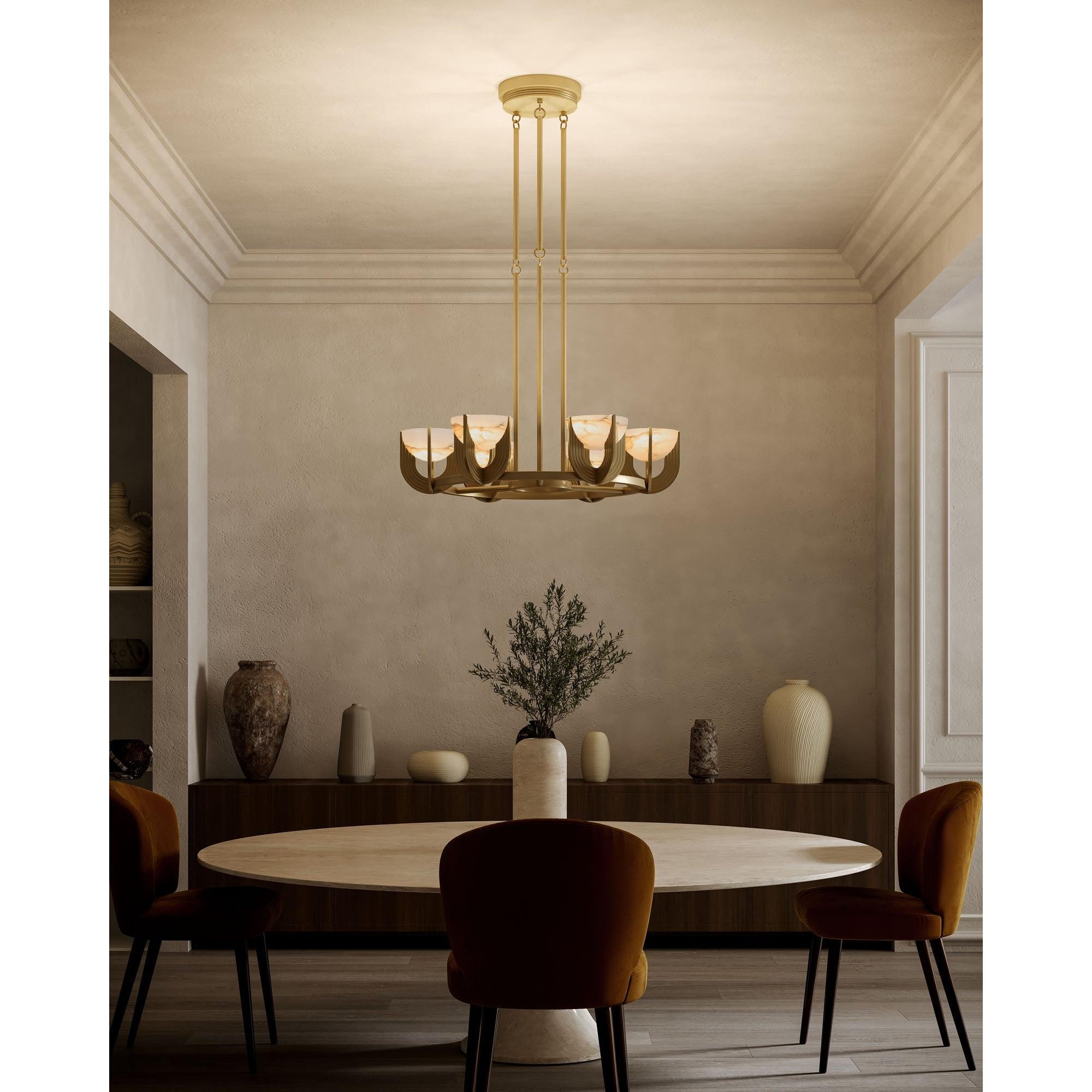 Colette 22-in Vintage Brass/Alabaster LED Chandelier