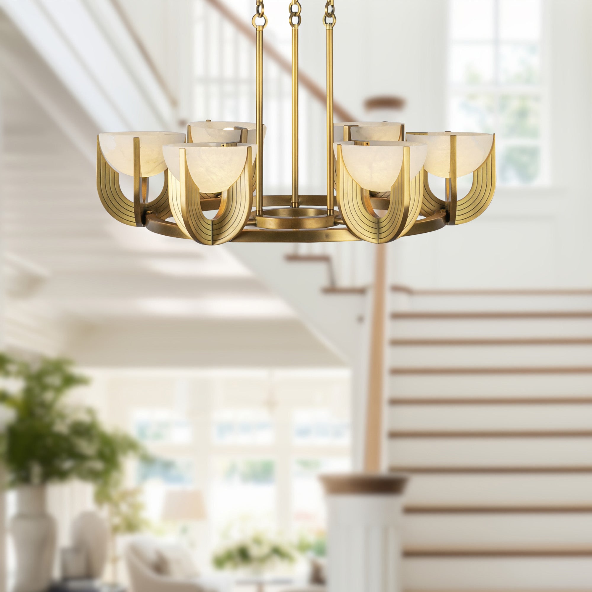 Colette 27-in Vintage Brass/Alabaster LED Chandelier
