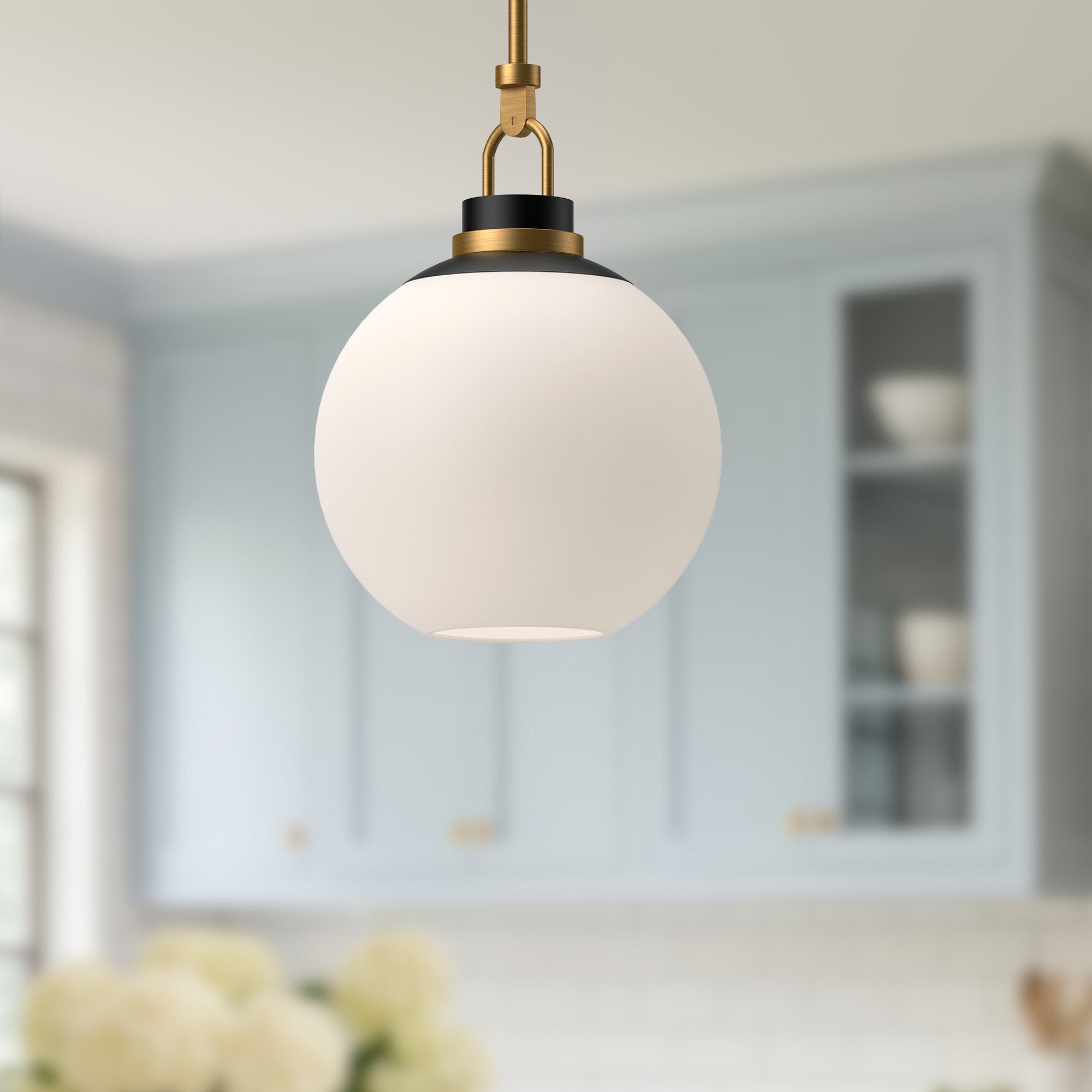 Copperfield 16-in Aged Gold/Opal Matte Glass 1 Light Pendant
