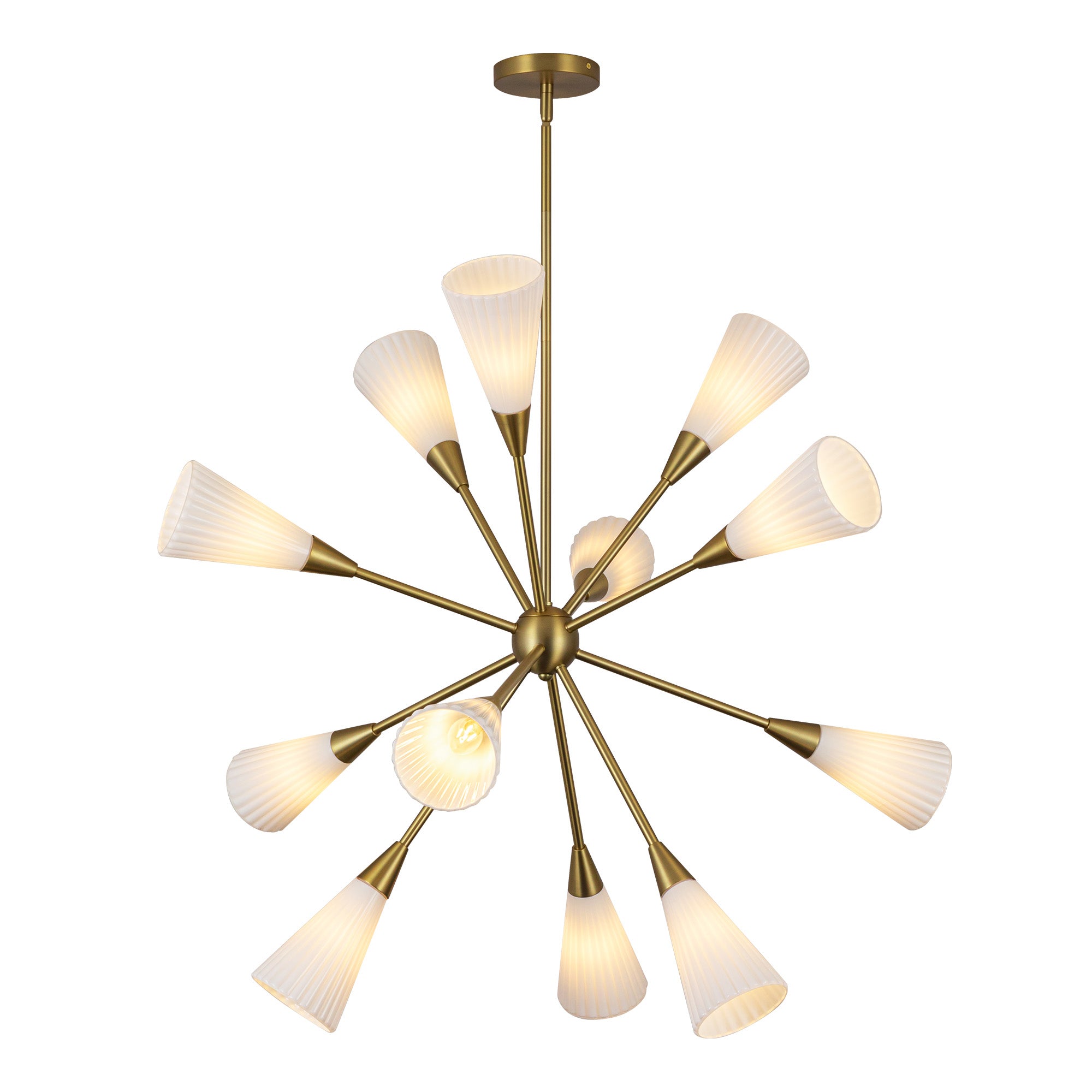 Cosmo 39-in Brushed Gold/Glossy Ribbed Opal Glass Socket Chandelier