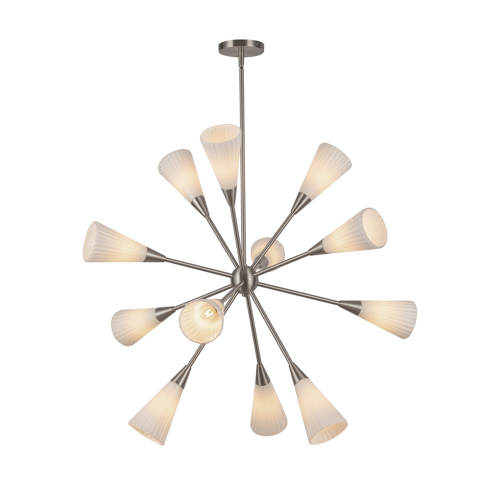 Cosmo 39-in Brushed Nickel/Glossy Ribbed Opal Glass Socket Chandelier