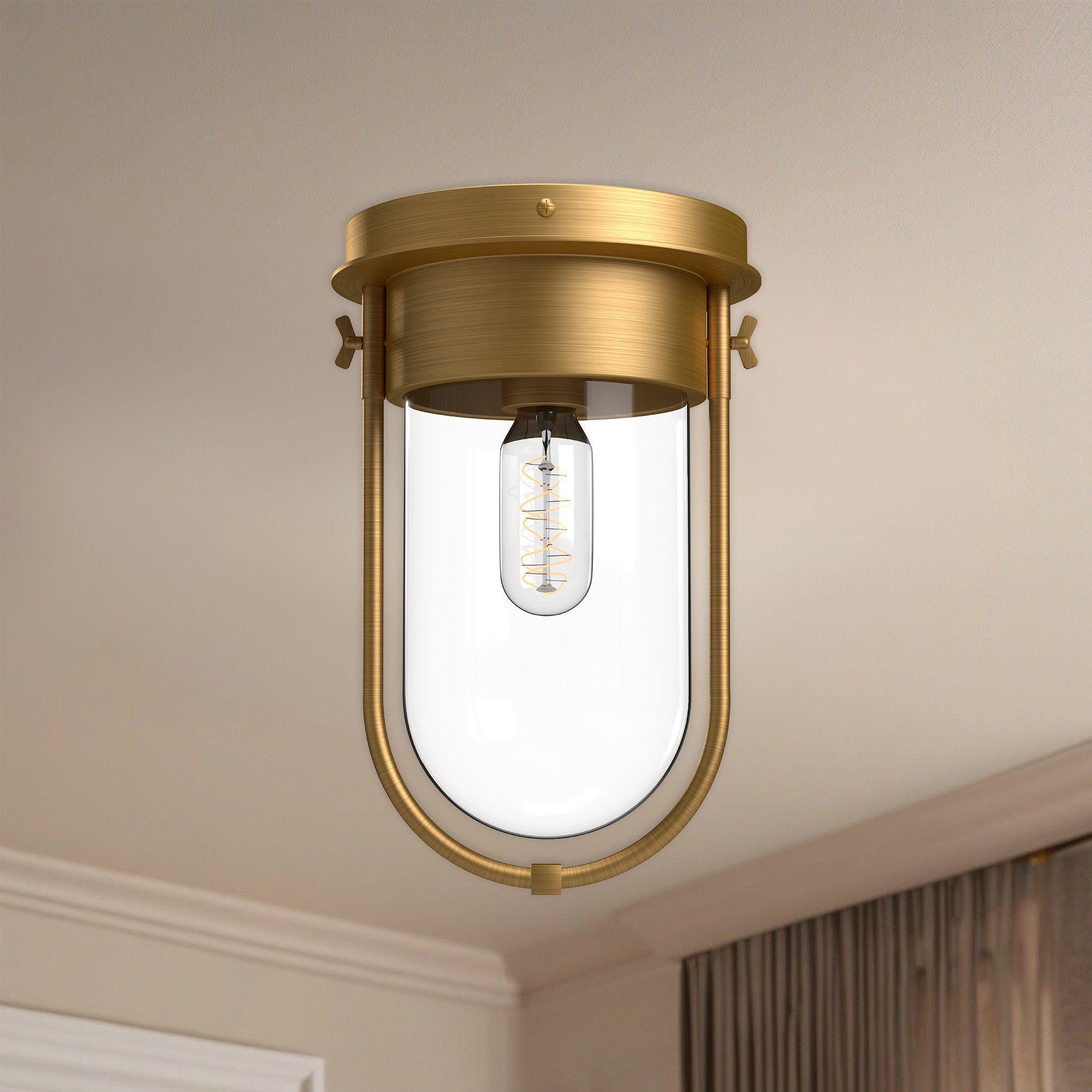 Cyrus 8-in Aged Gold/Clear Glass 1 Light Flush Mount