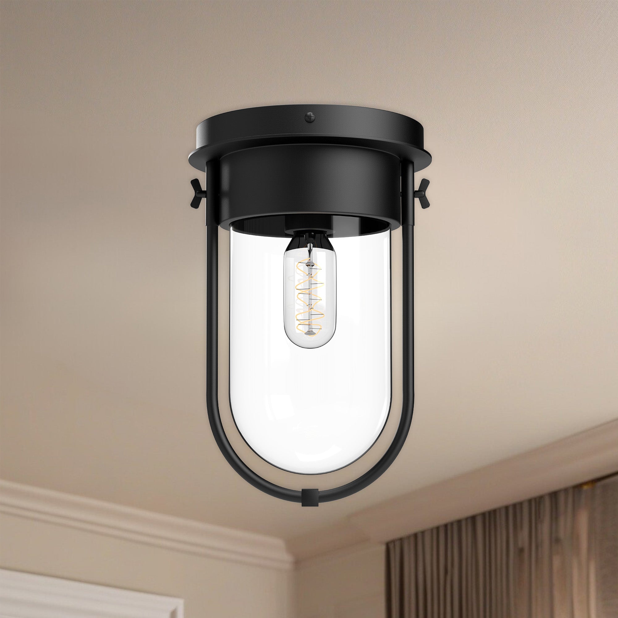 Cyrus 8-in Clear Glass/Matte Black 1 Light Flush Mount