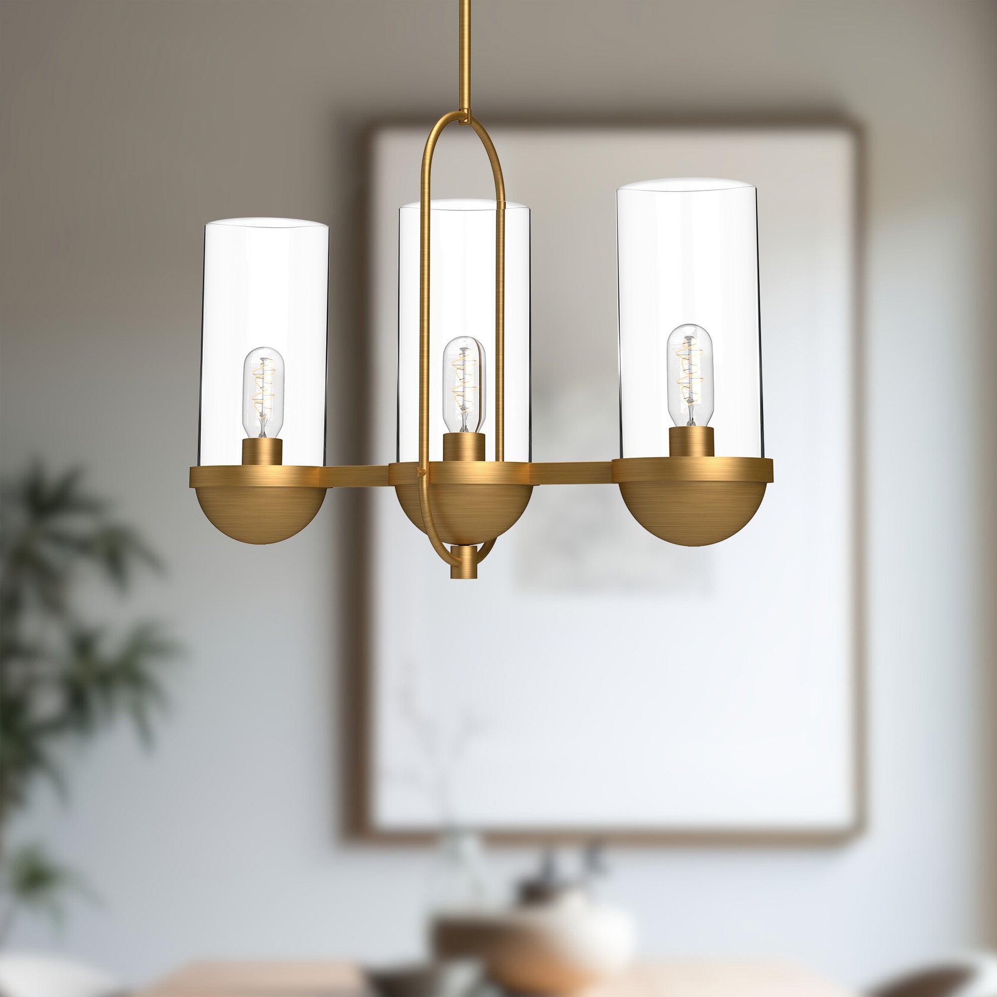 Cyrus 24-in Aged Gold/Clear Glass 3 Lights Linear Pendant