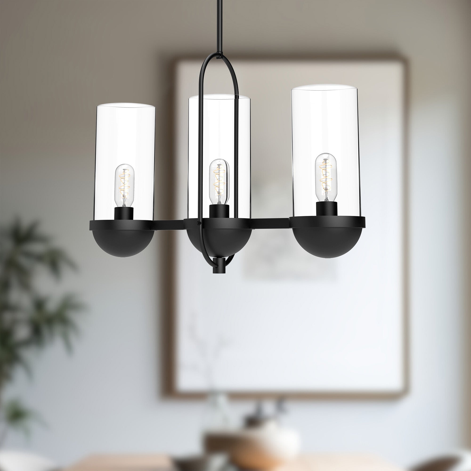 Cyrus 24-in Clear Glass/Matte Black 3 Lights Linear Pendant