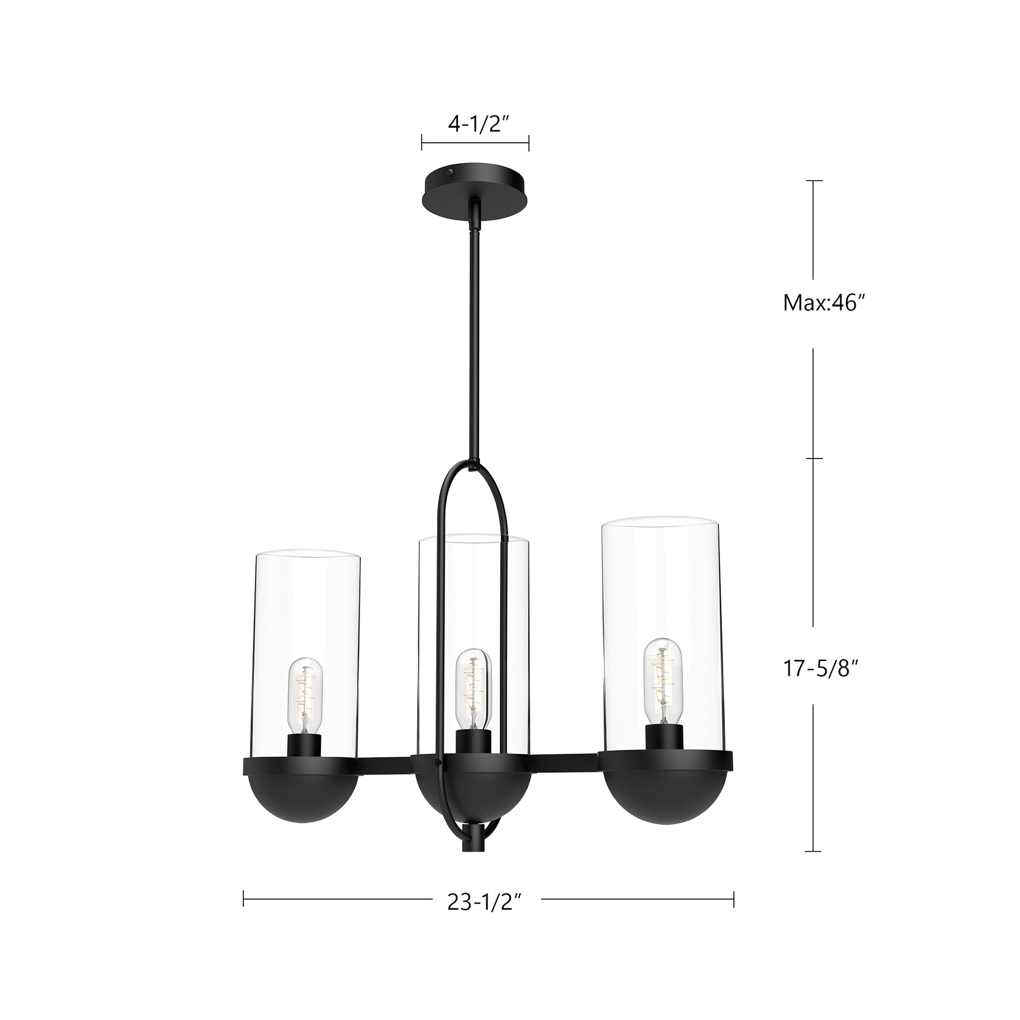 Cyrus 24-in Clear Glass/Matte Black 3 Lights Linear Pendant