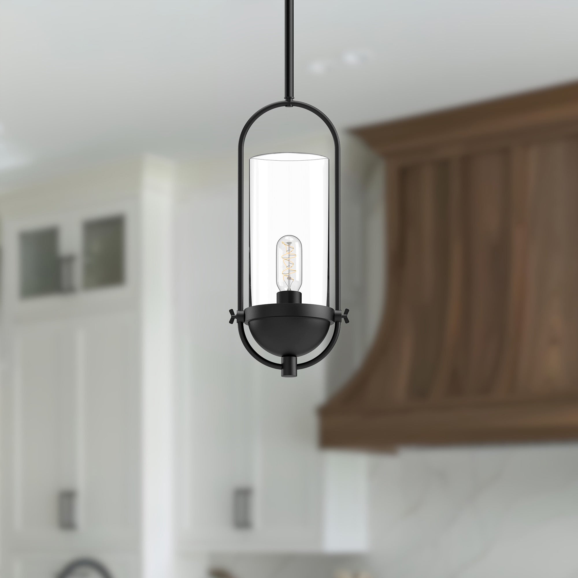 Cyrus 8-in Clear Glass/Matte Black 1 Light Pendant