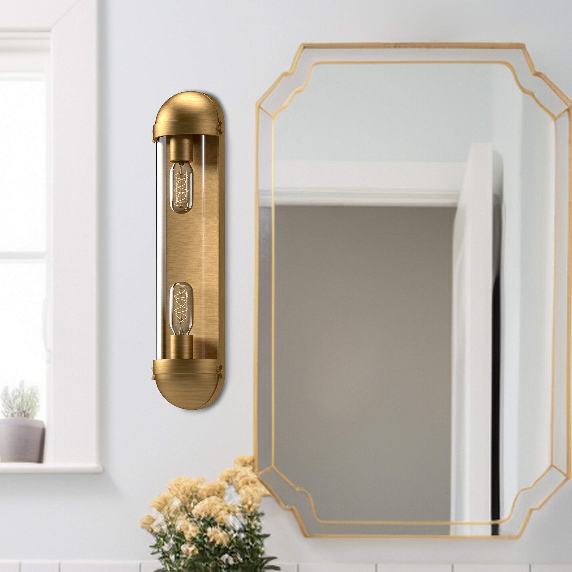Cyrus 6-in Aged Gold/Clear Glass 2 Lights Vanity