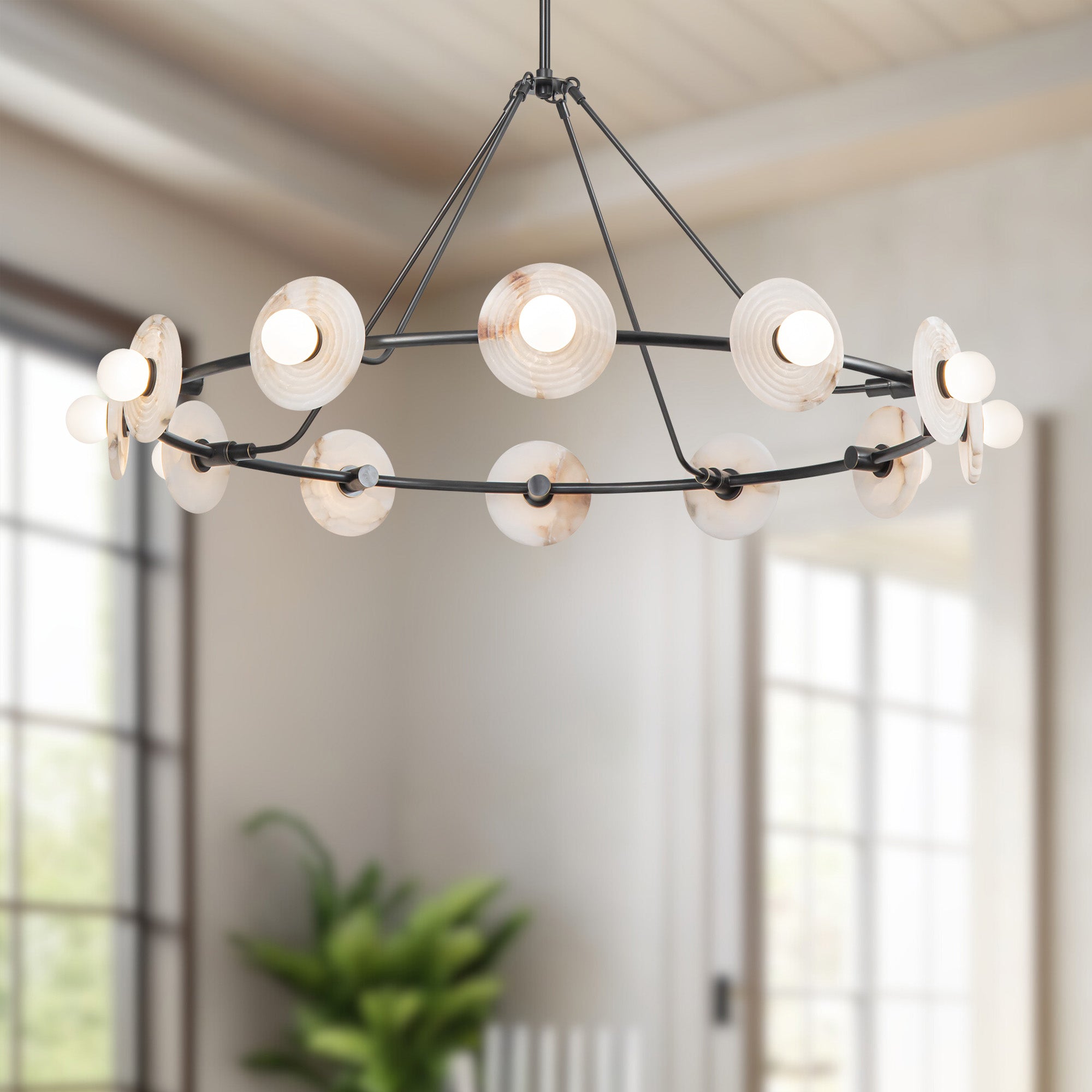 Dahlia 46-in Urban Bronze/Alabaster LED Chandeliers
