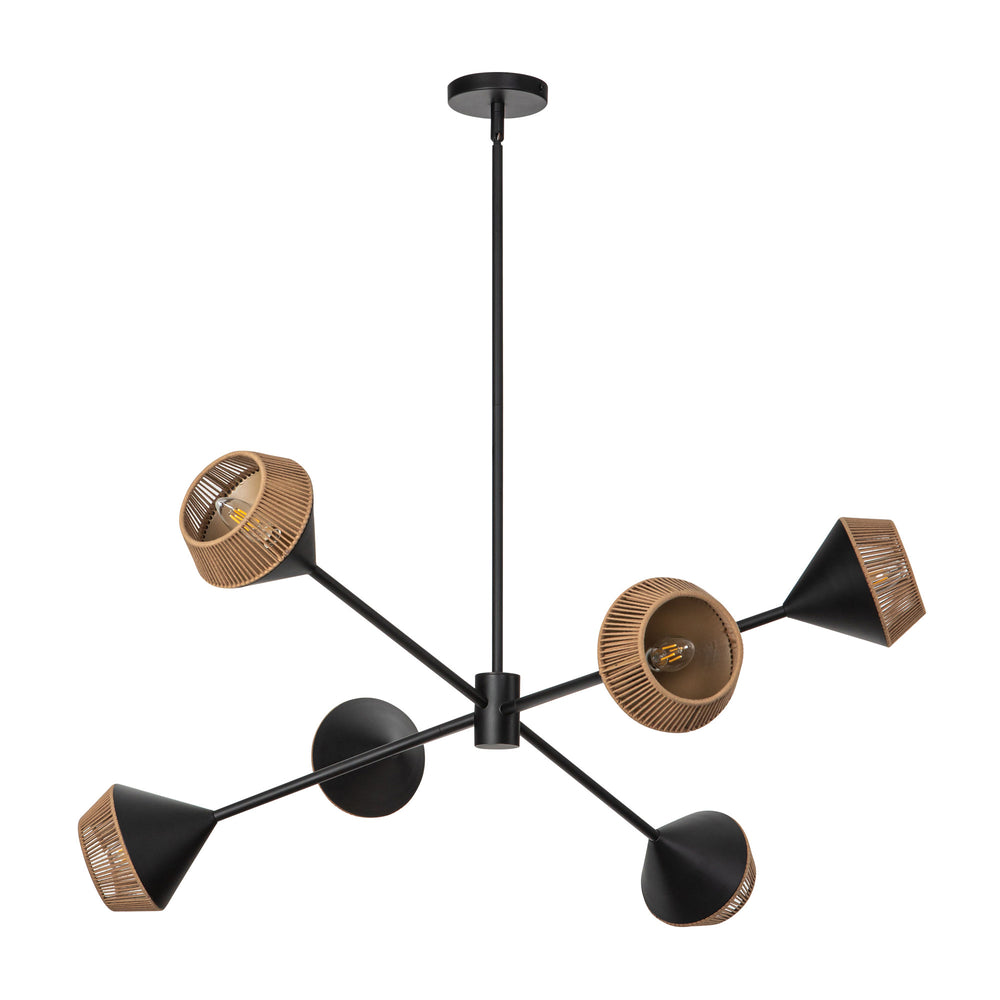 ALORA MOOD Lighting Daphne CH633638MBBR Chandelier, UL Damp Rated, Matte Black/Brown Cotton Rope