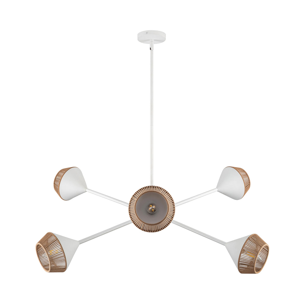 ALORA MOOD Lighting CH633638WHBR Chandelier, 6 Lights, Japanese-inspired Mid-century Design, White/Brown Cotton Rope