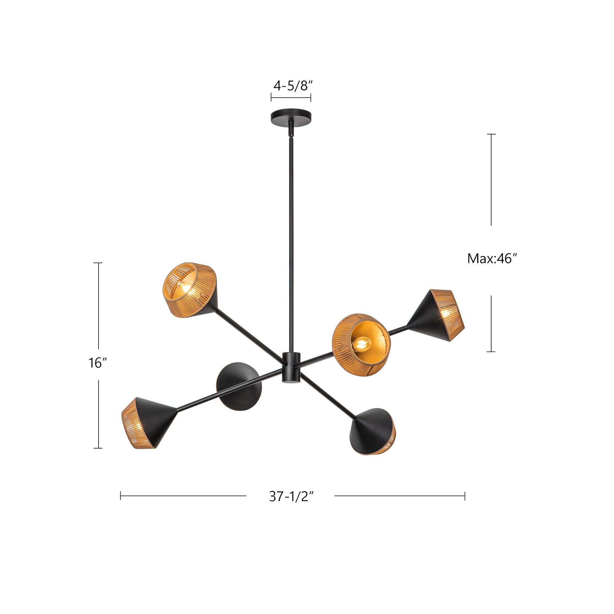 Daphne 38-in Matte Black/Brown Cotton Rope 6 Lights Chandelier