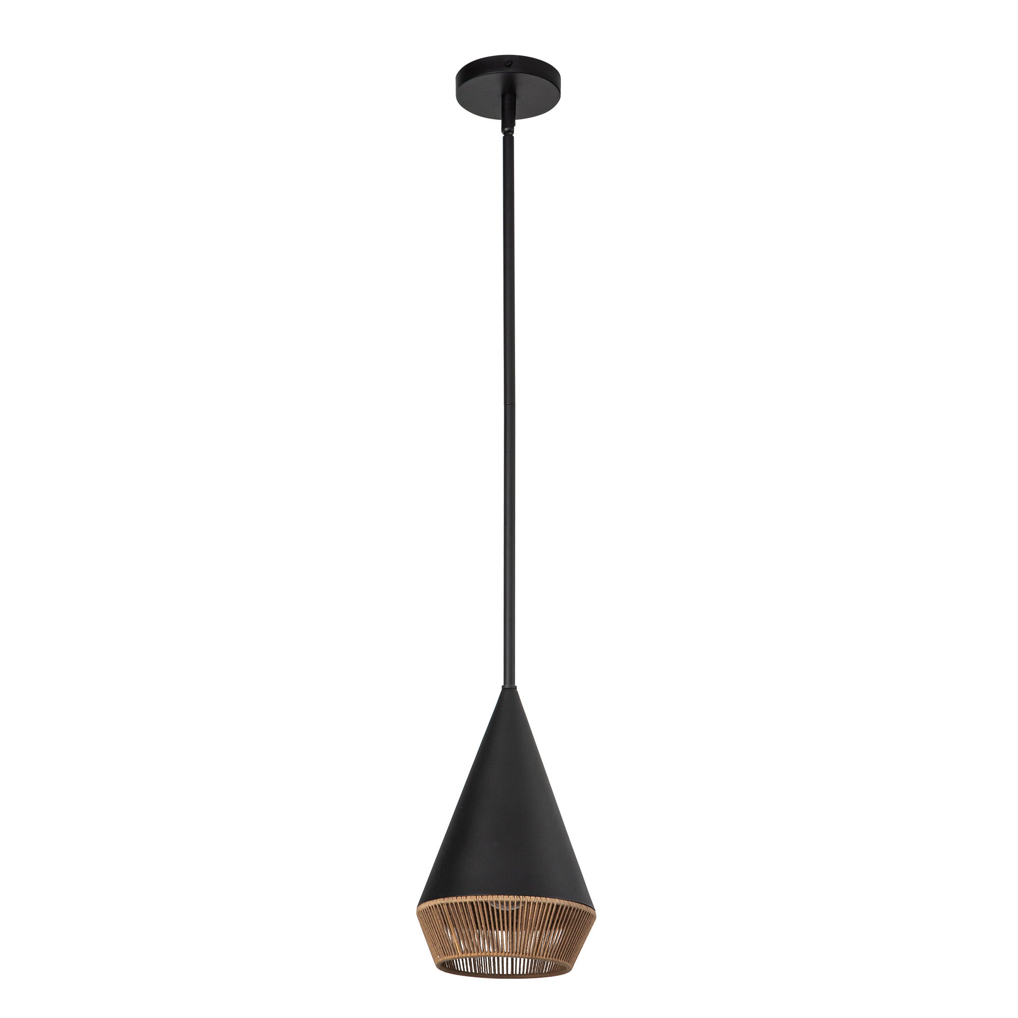 Daphne 7-in Matte Black/Brown Cotton Rope 1 Light Pendant