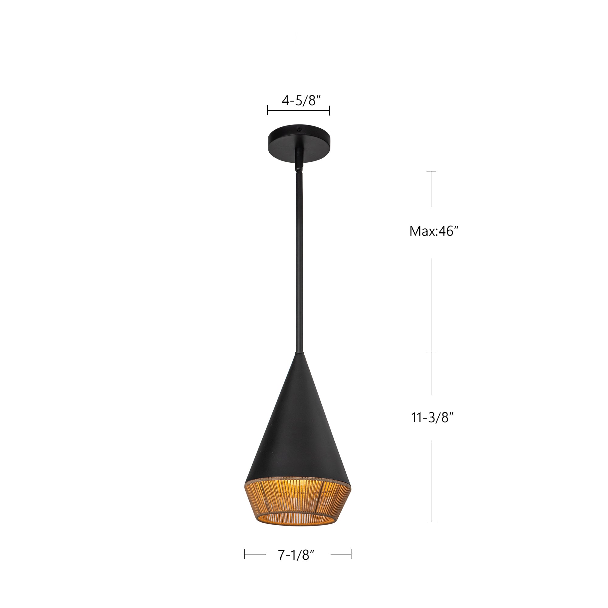 Daphne 7-in Matte Black/Brown Cotton Rope 1 Light Pendant