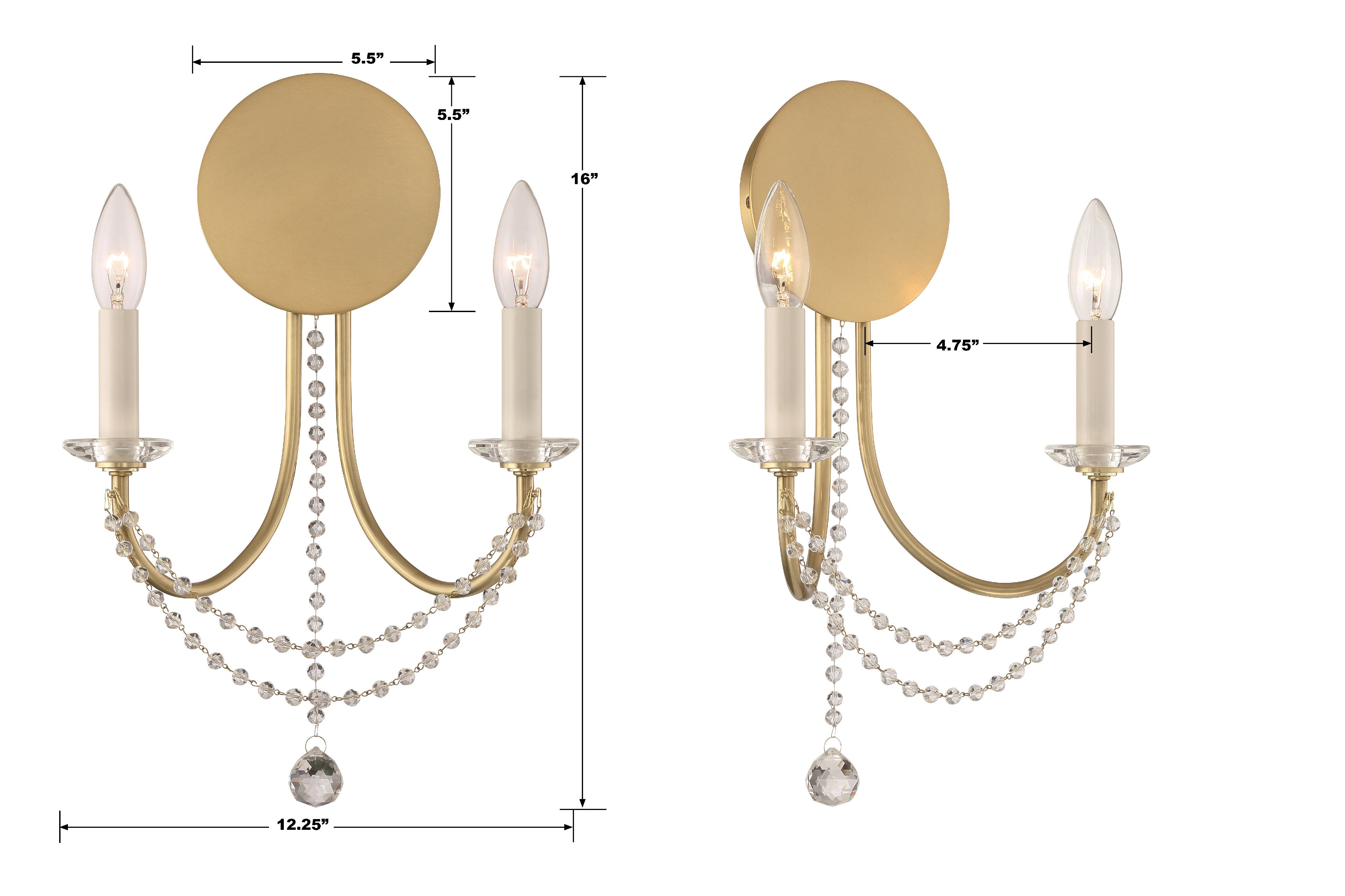 Crystorama Delilah DEL-90802-AG – 12.25 Inch – 2 Light – Sconce – Aged Brass – Damp Rated