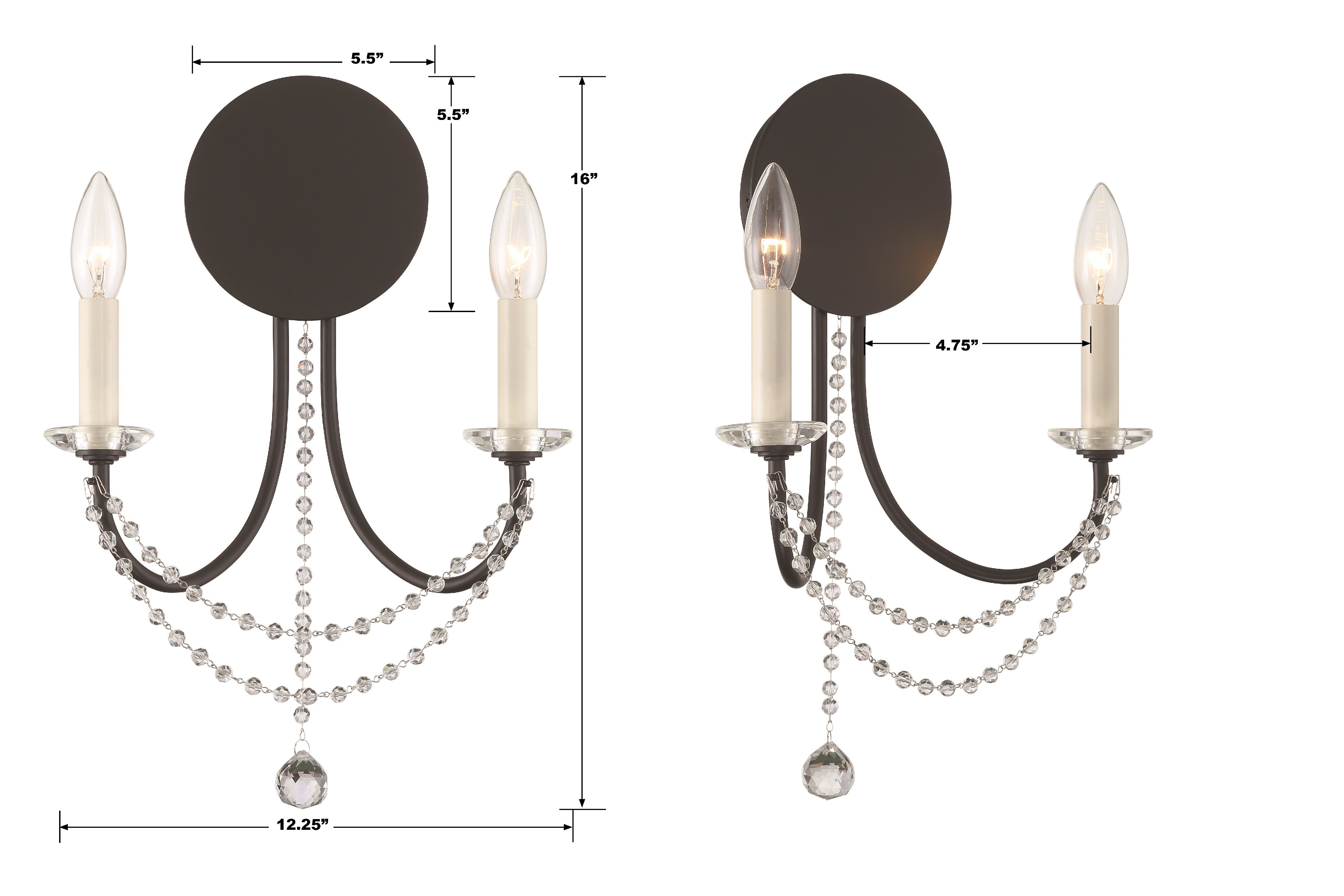 Crystorama Delilah DEL-90802-MK – 12.25 Inch – 2 Light – Sconce – Matte Black – Damp Rated