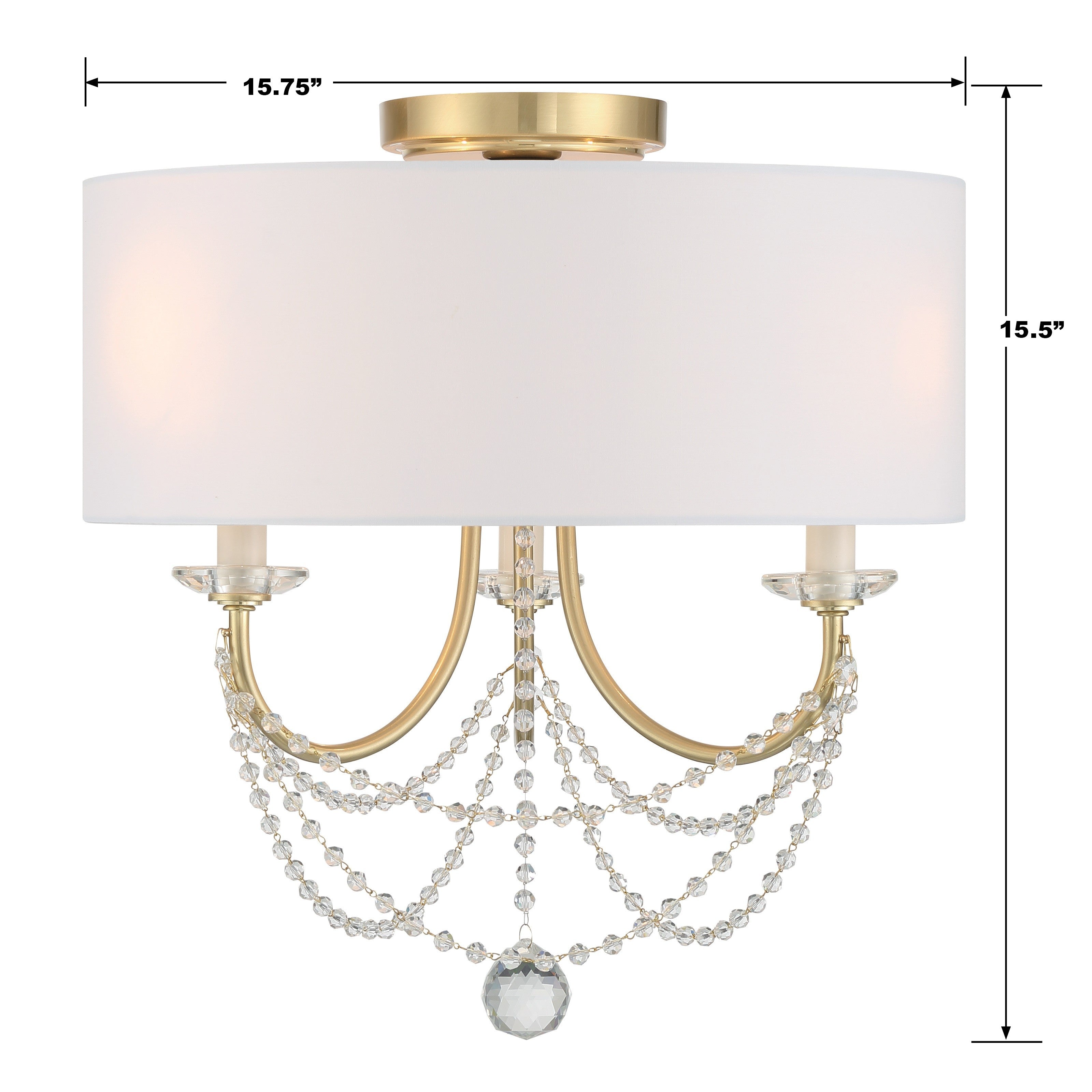 Crystorama Delilah DEL-90803-AG_CEILING – 15.75 Inch – 3 Light – Semi Flush Mount Light – Aged Brass – Damp Rated