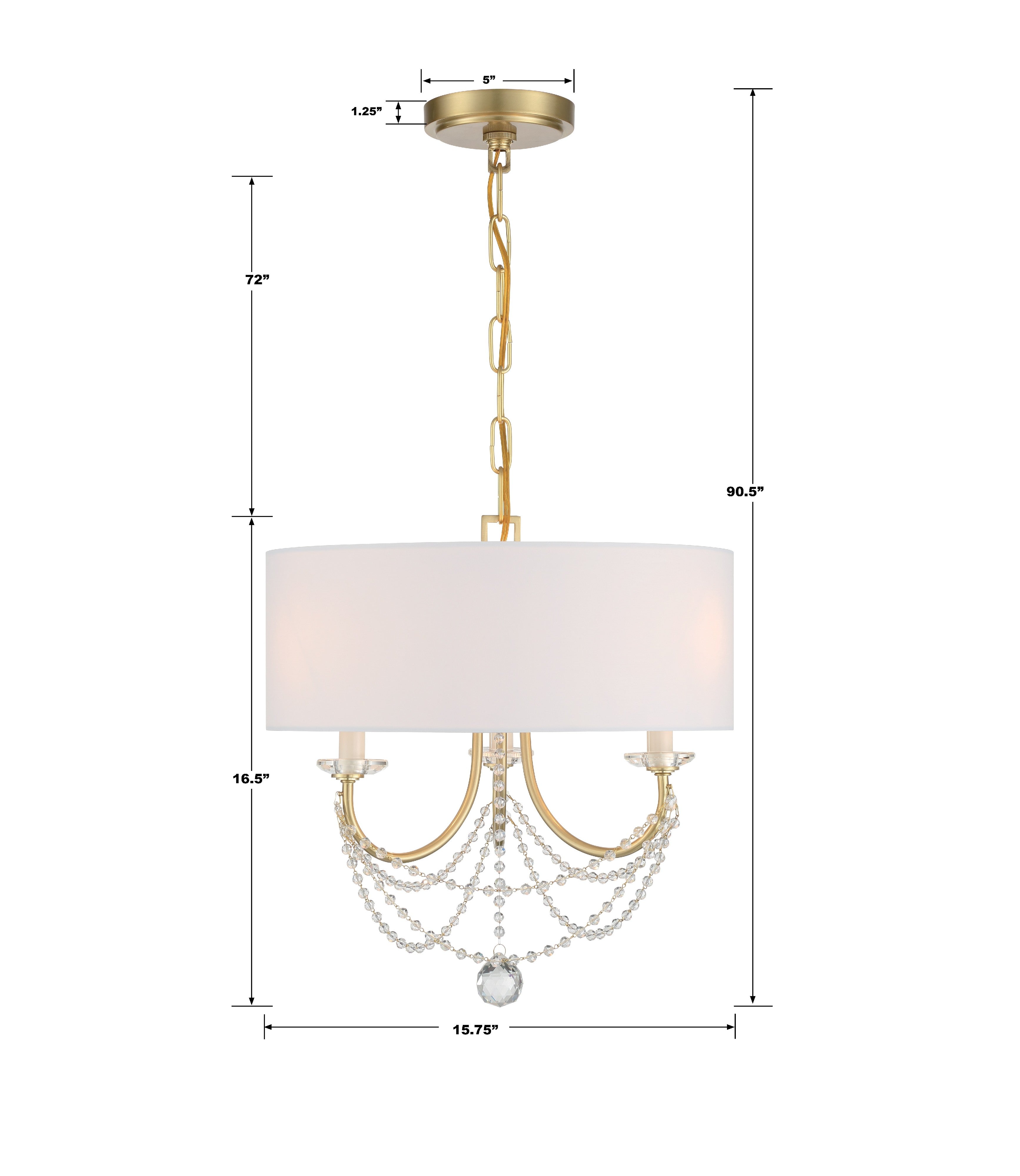 Crystorama Delilah DEL-90803-AG – 15.75 Inch – 3 Light – Chandelier – Aged Brass – Damp Rated