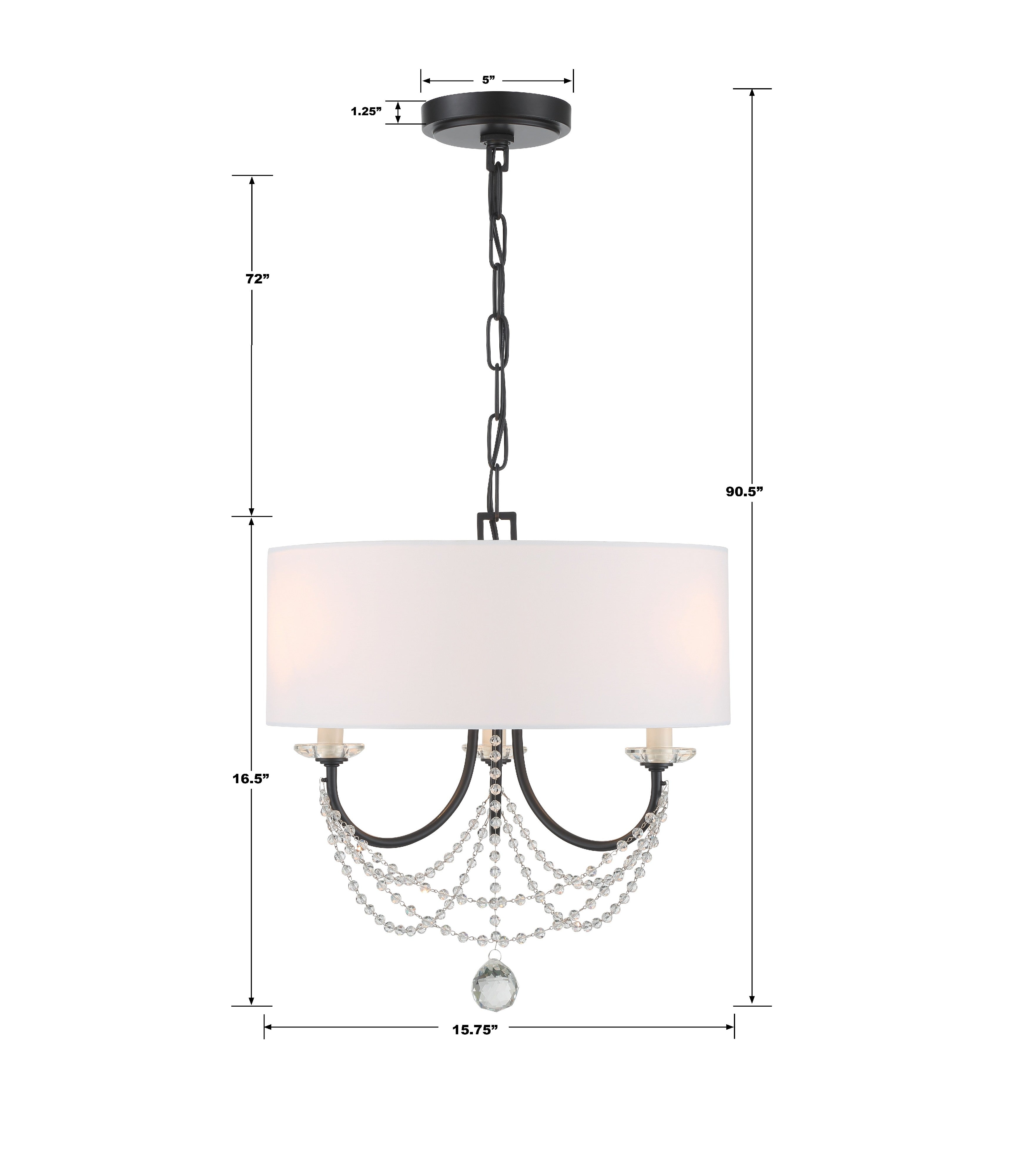 Crystorama Delilah DEL-90803-MK – 15.75 Inch – 3 Light – Chandelier – Matte Black – Damp Rated
